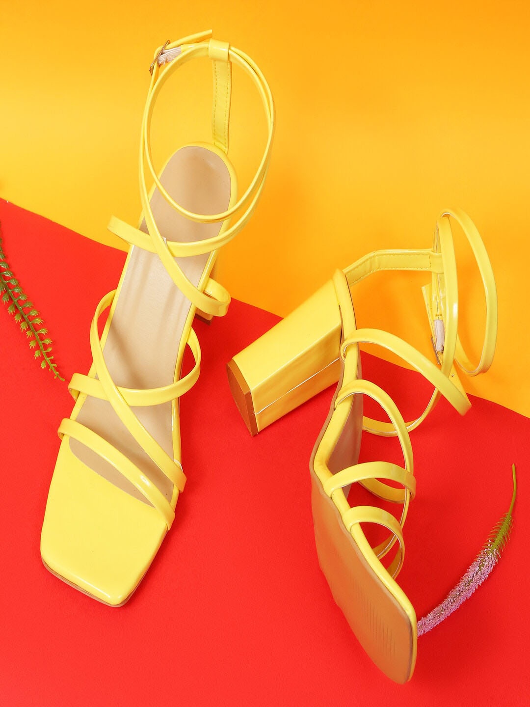 

HASTEN Block Heels With Ankle Loop, Yellow