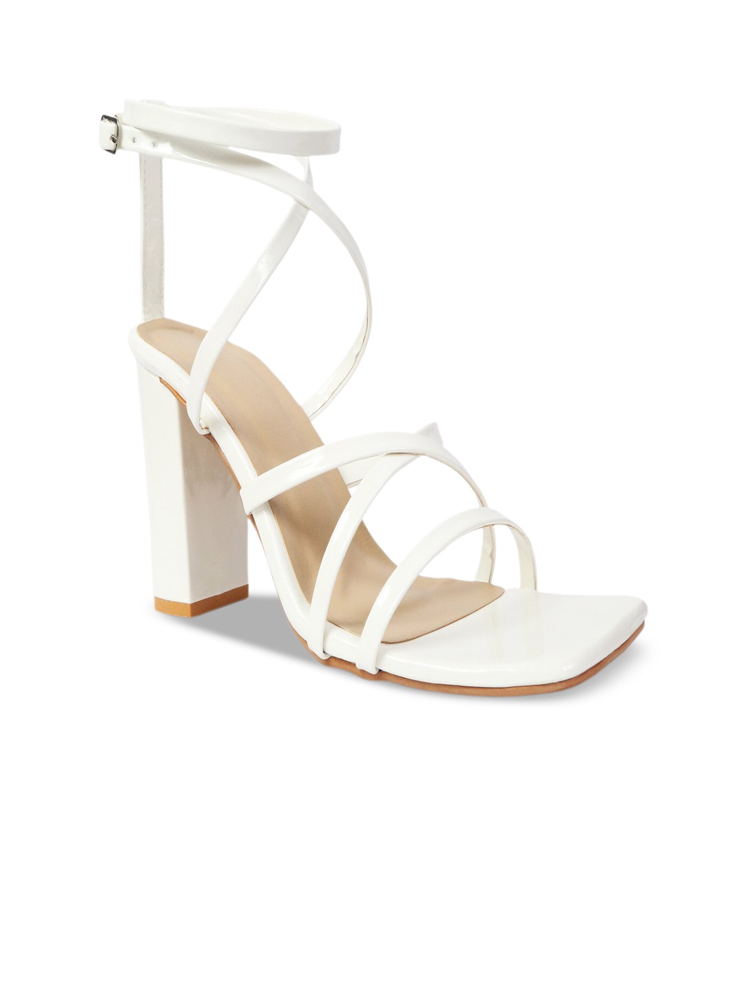 

HASTEN Block Heels With Ankle Loop, White