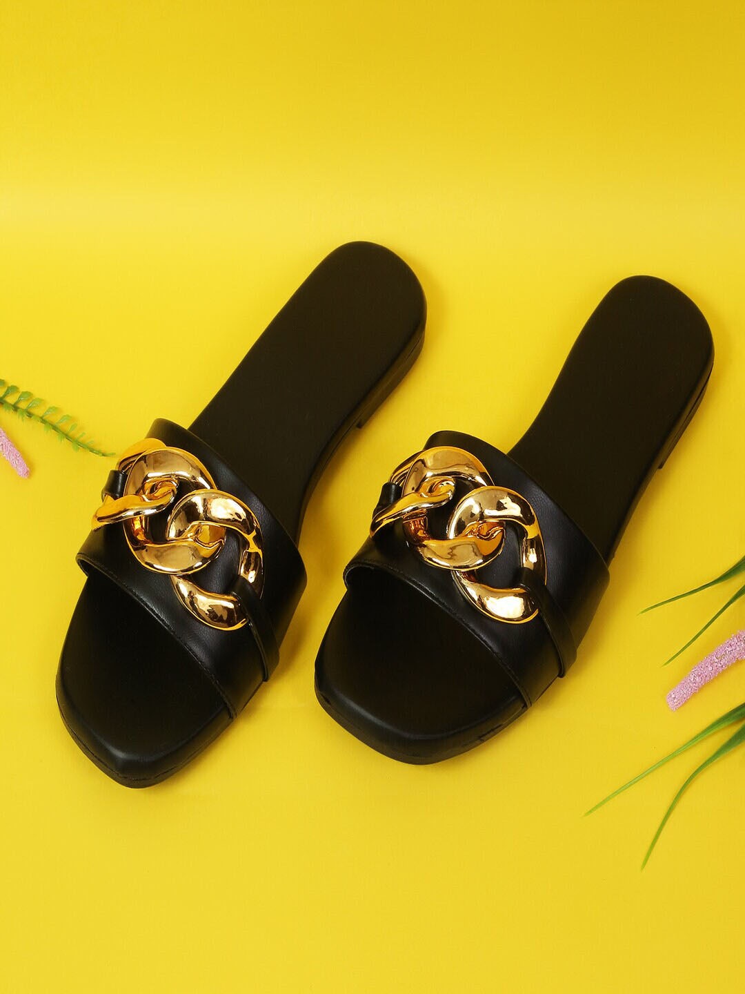 

HASTEN Embellished Open Toe Flats, Black