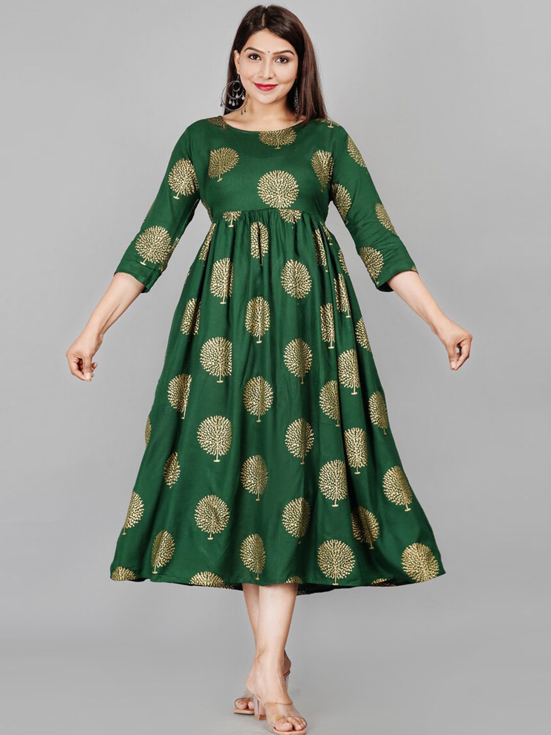 

KALINI Ethnic Motifs Printed Fit & Flare Ethnic Dress, Green