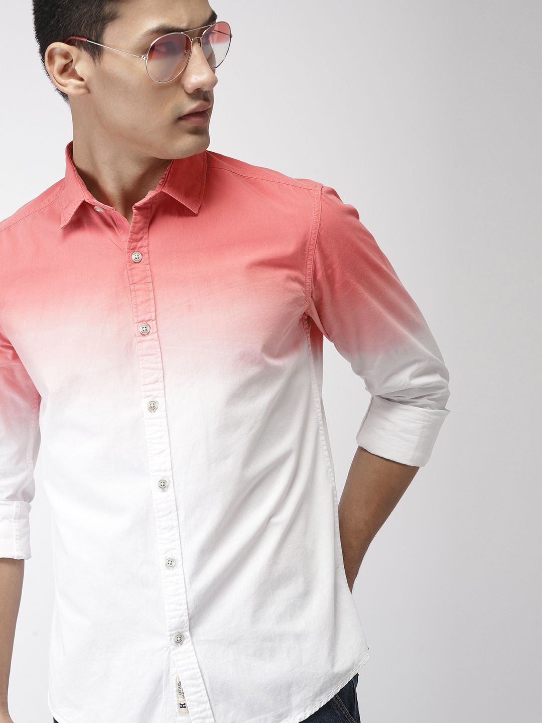 

Harvard Men Coral & White Regular Fit Solid Casual Shirt