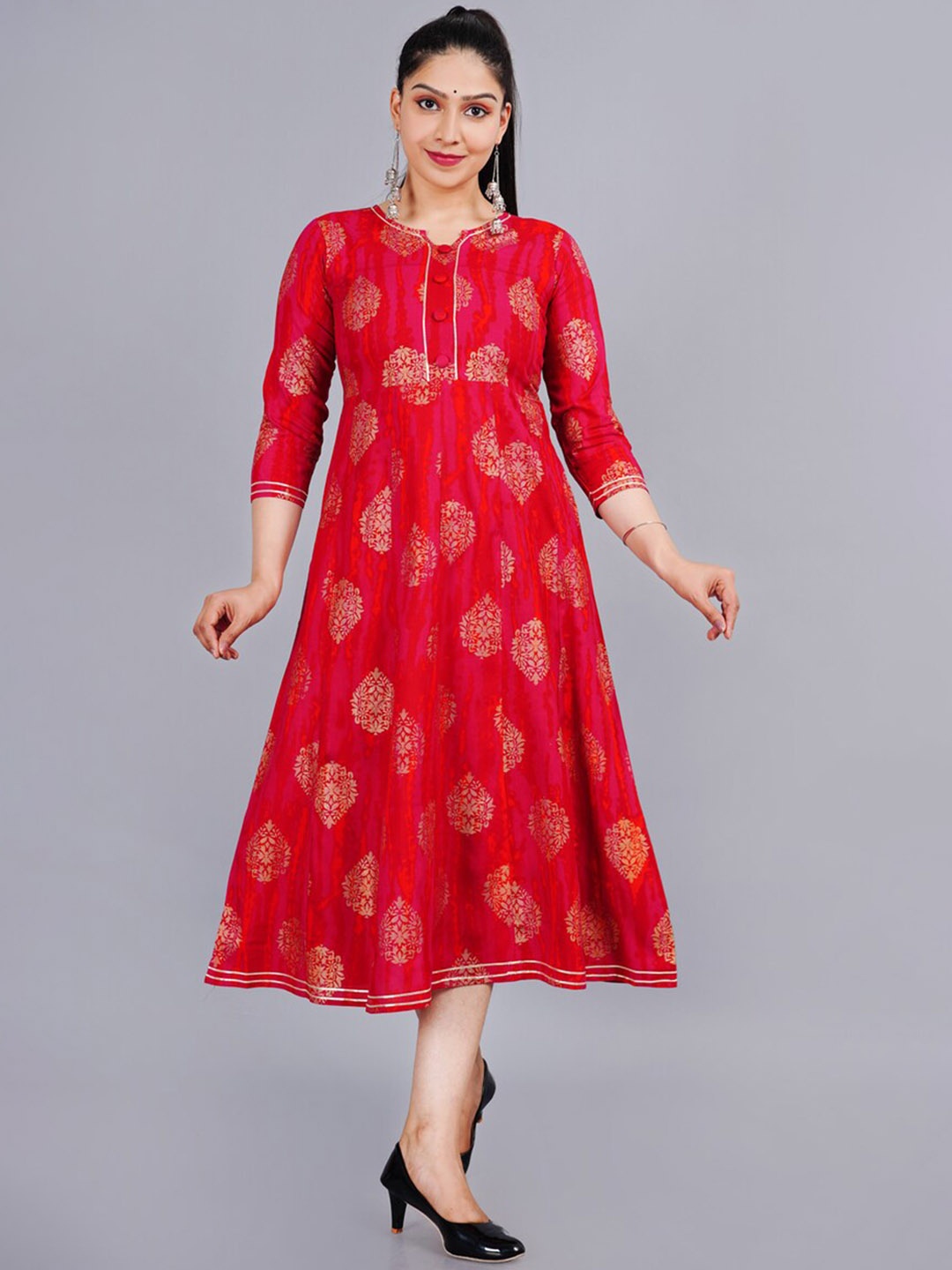 

KALINI Ethnic Motifs Printed Fit & Flare Empire Kurta, Red