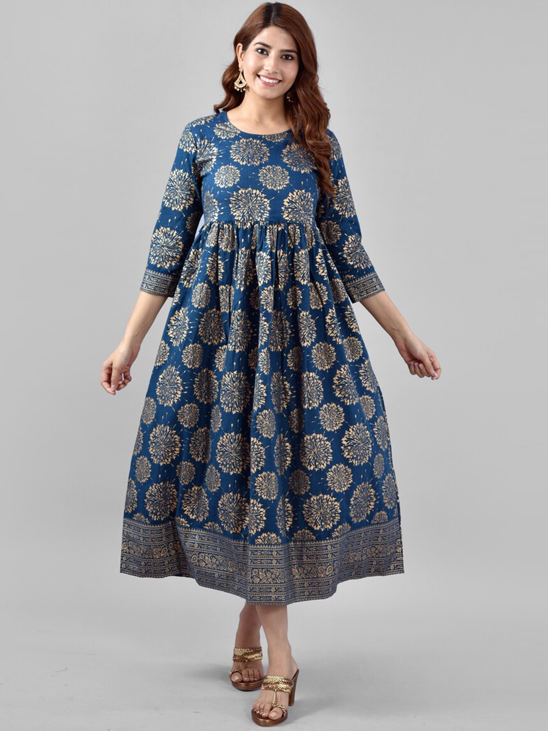 

KALINI Floral Printed Fit & Flare Ethnic Dress, Blue