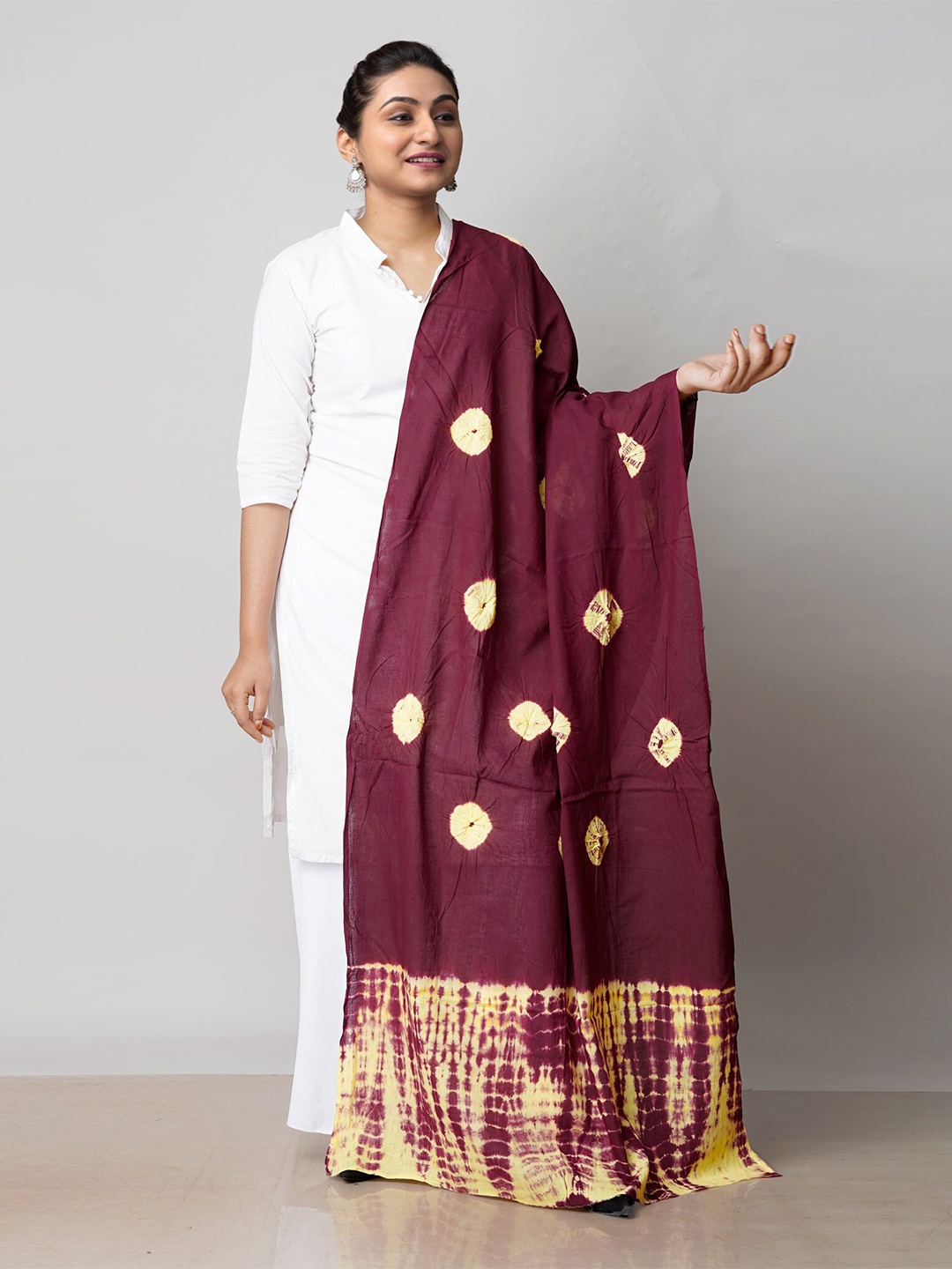 

Unnati Silks Bandhani Printed Pure Cotton Tie and Dye Dupatta, Maroon