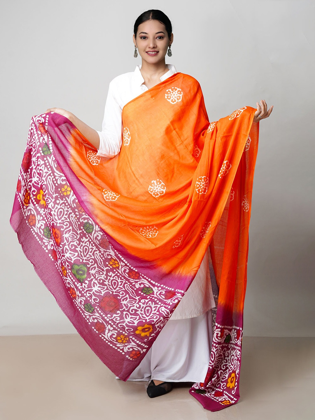 

Unnati Silks Bandhani Printed Pure Cotton Dupatta, Orange