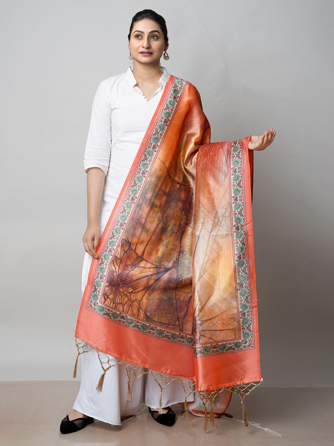 

Unnati Silks Ethnic Motifs Printed Block Print Dupatta, Orange