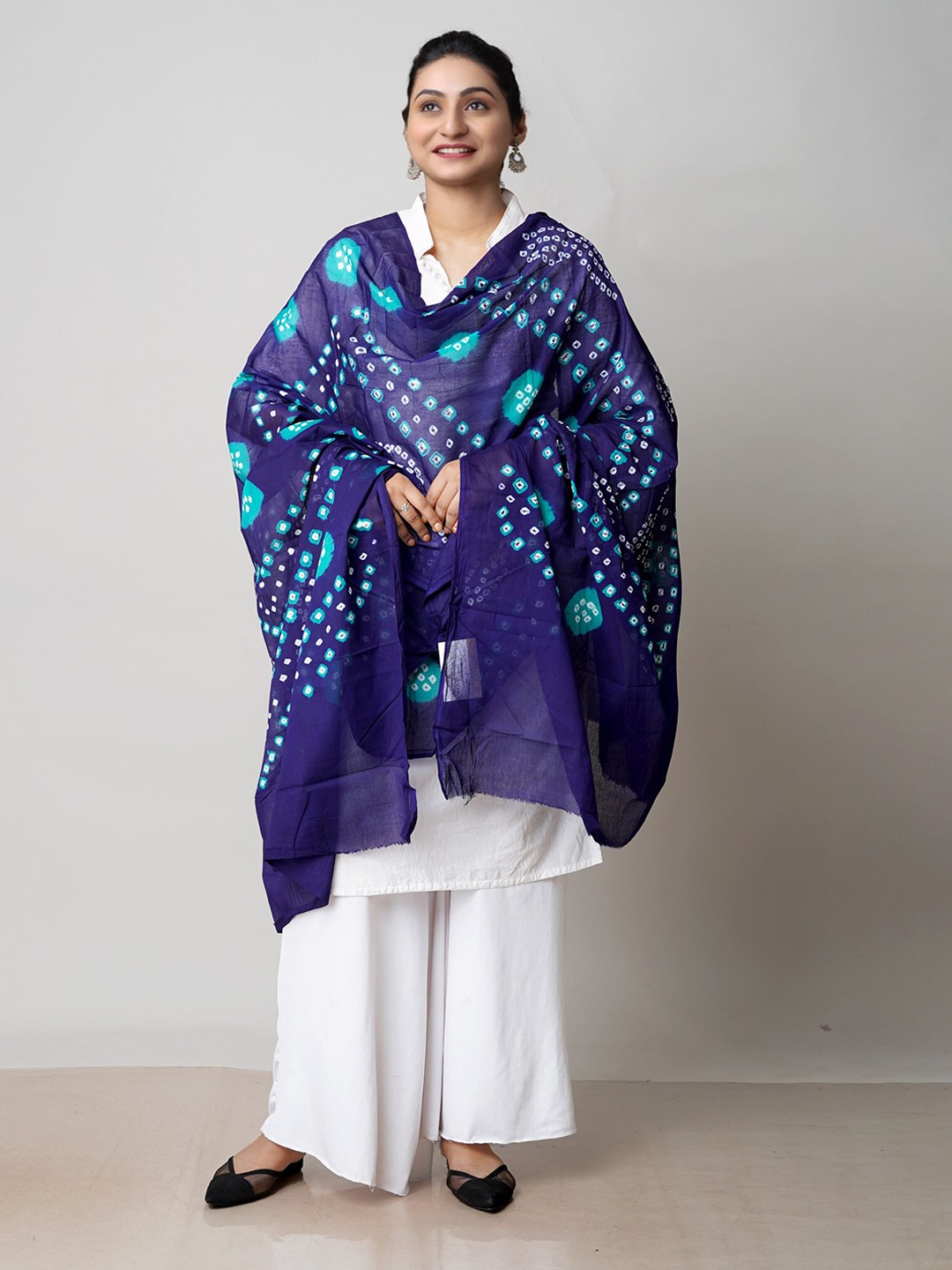

Unnati Silks Printed Pure Cotton Bandhani Dupatta, Blue