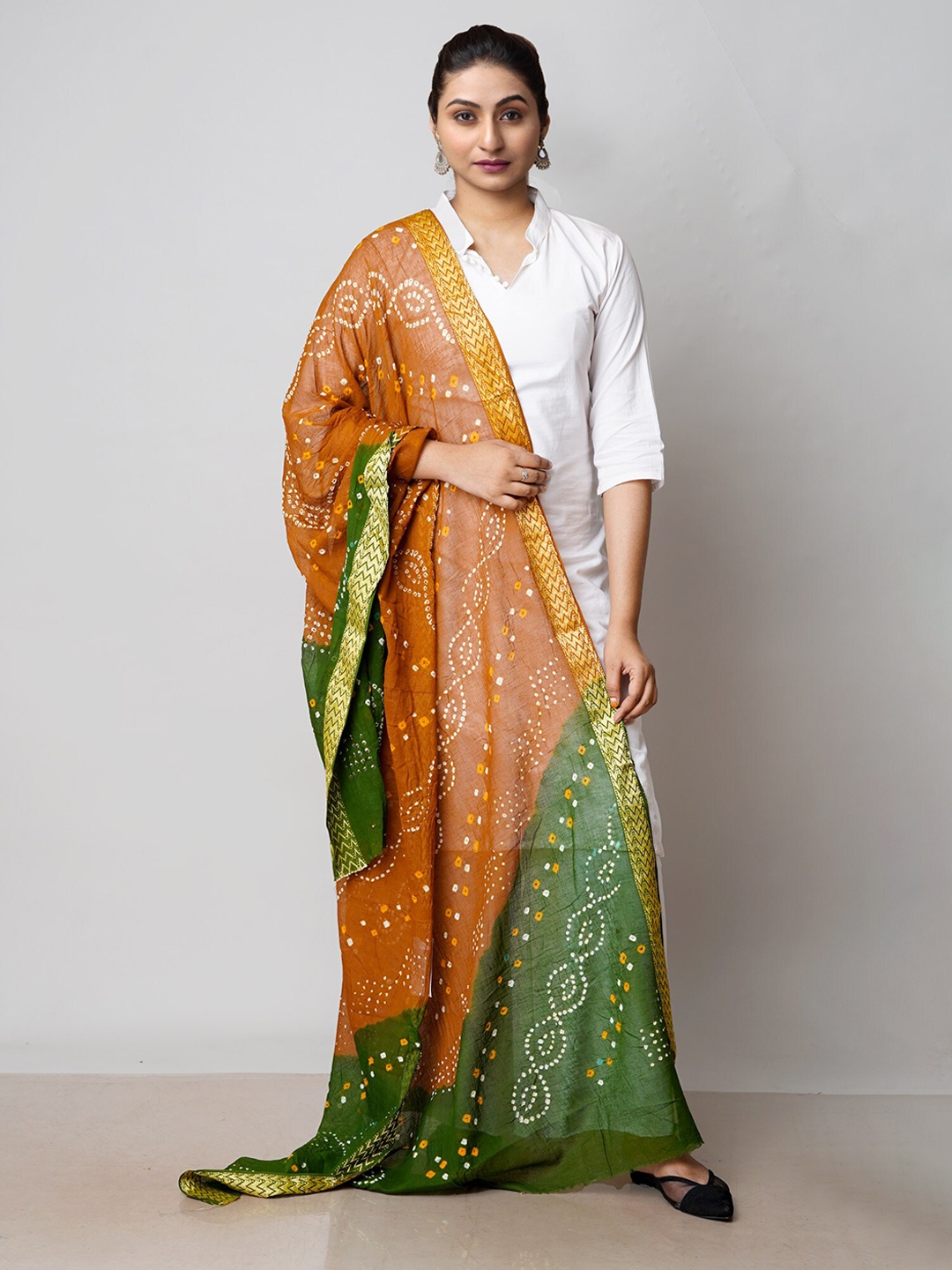

Unnati Silks Bandhani Printed Pure Cotton Dupatta, Green