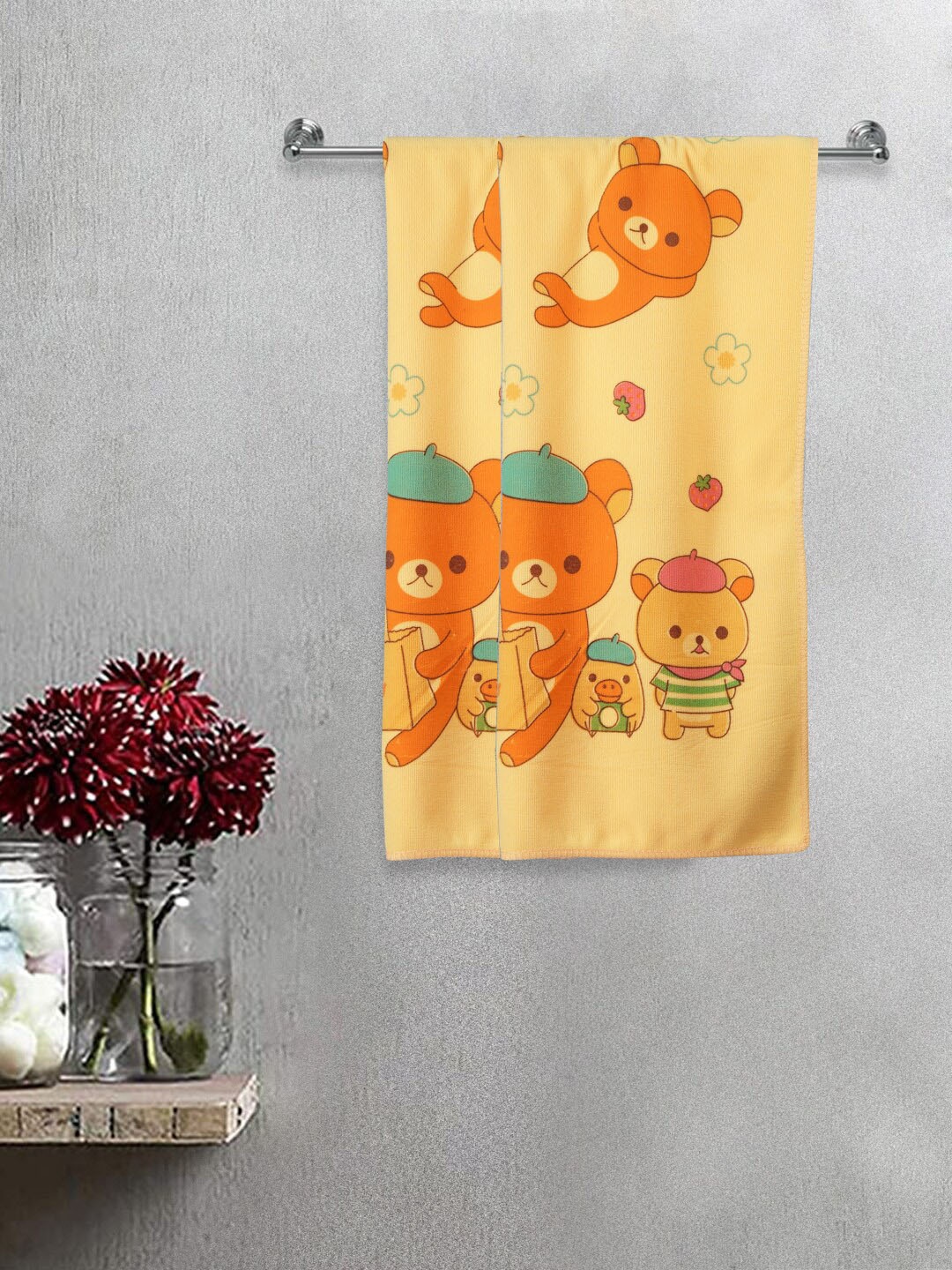 

FABINALIV Kids Yellow 2 Pieces Printed 300 GSM Cotton Bath Towels