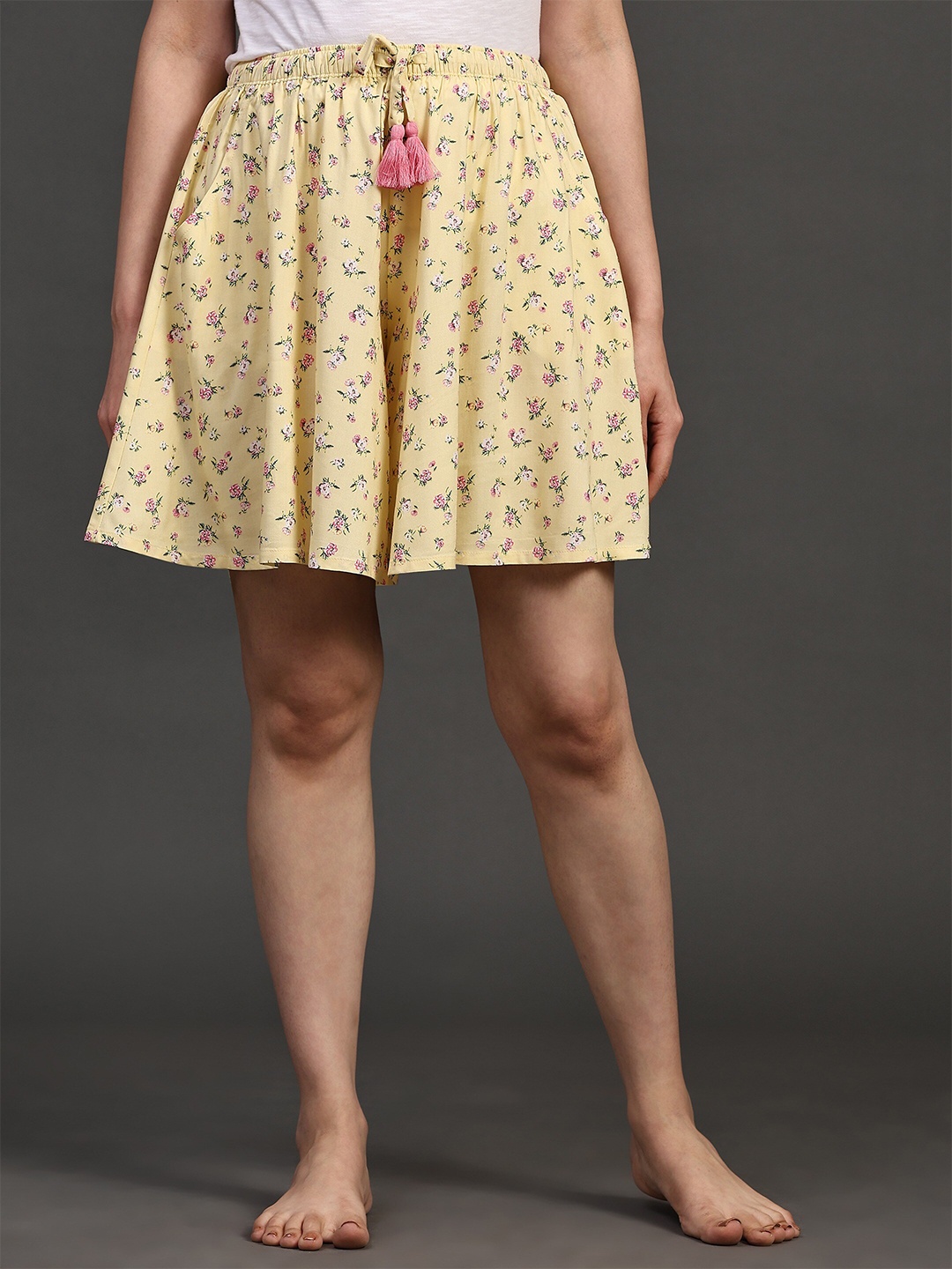 

BStories Women Floral Printed Lounge Shorts, Yellow