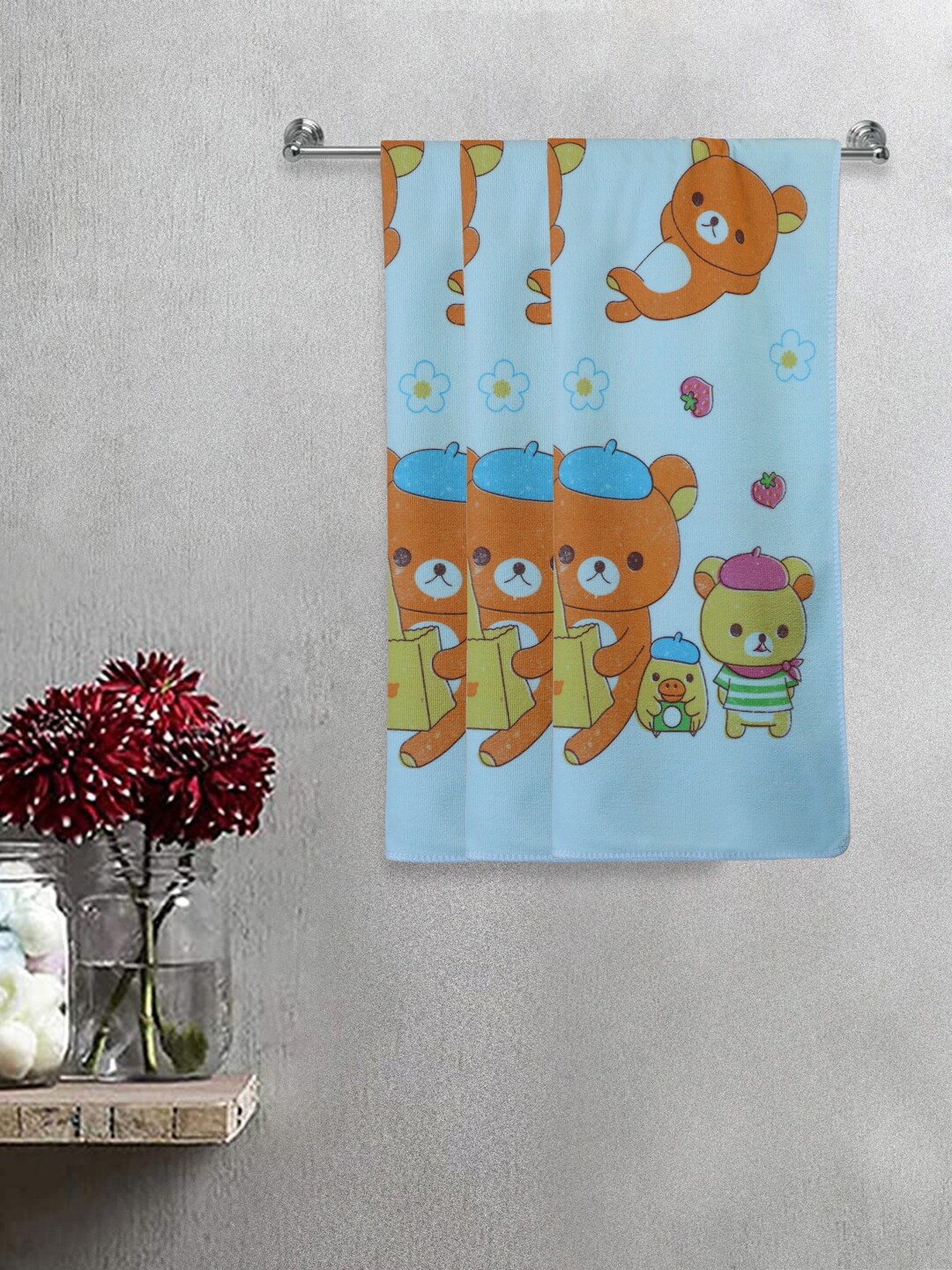 

FABINALIV Kids Blue & Yellow 3 Pieces Printed 300 GSM Cotton Bath Towels