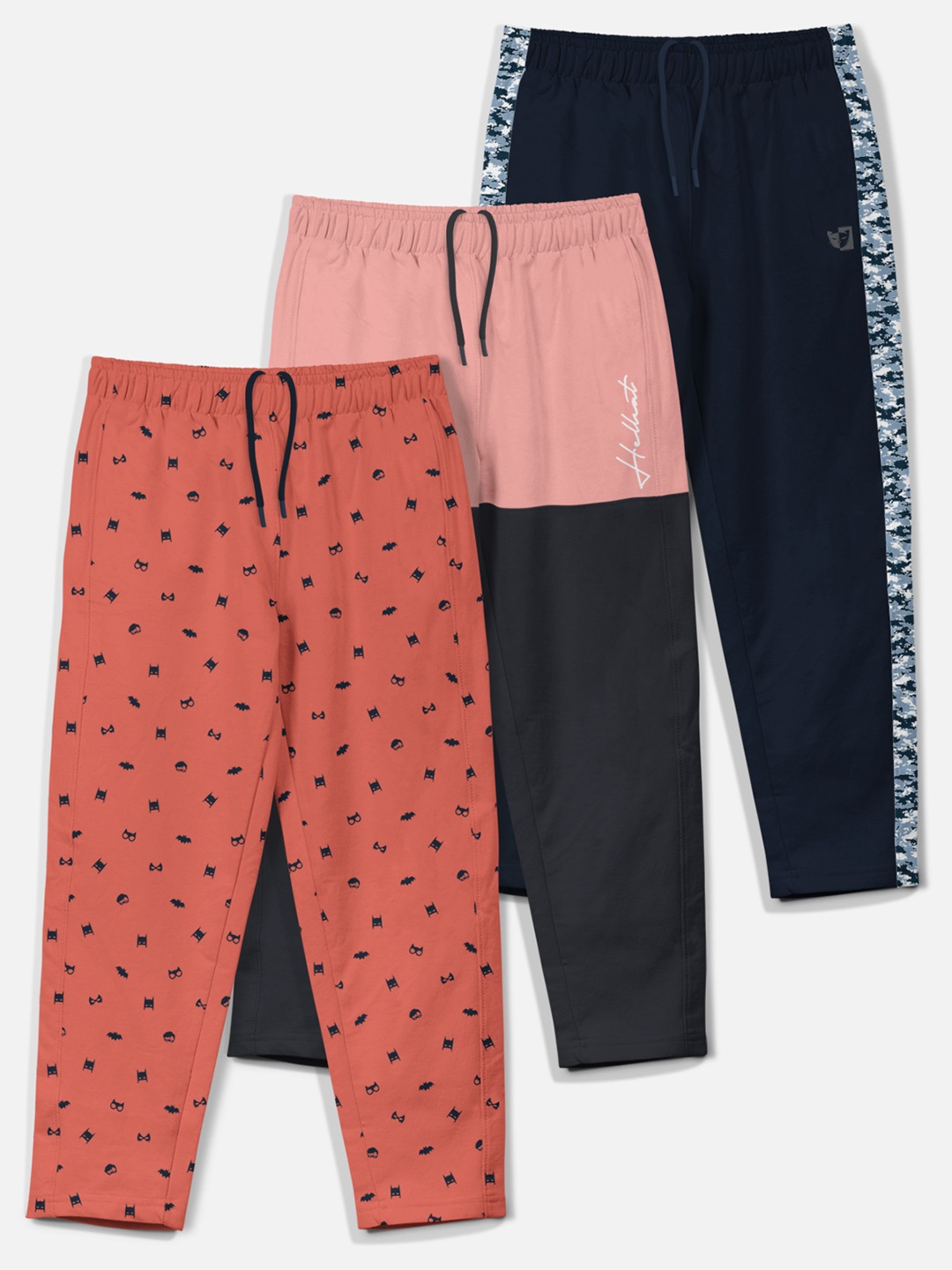 

HELLCAT Boys Pack Of 3 Conversational Printed Mid-Rise Cotton Track Pants, Orange