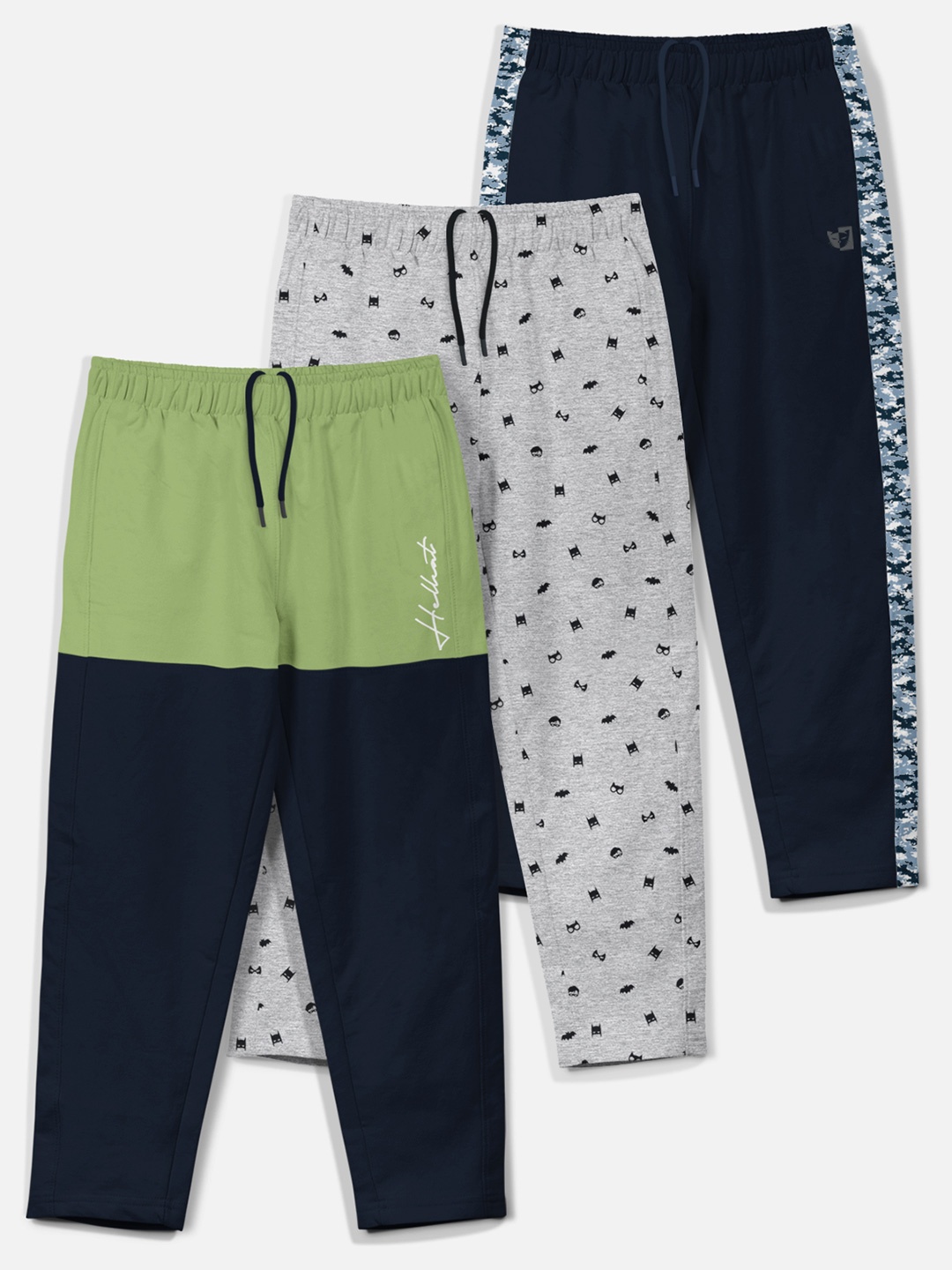 

HELLCAT Boys Pack Of 3 Printed Cotton Track Pants, Green