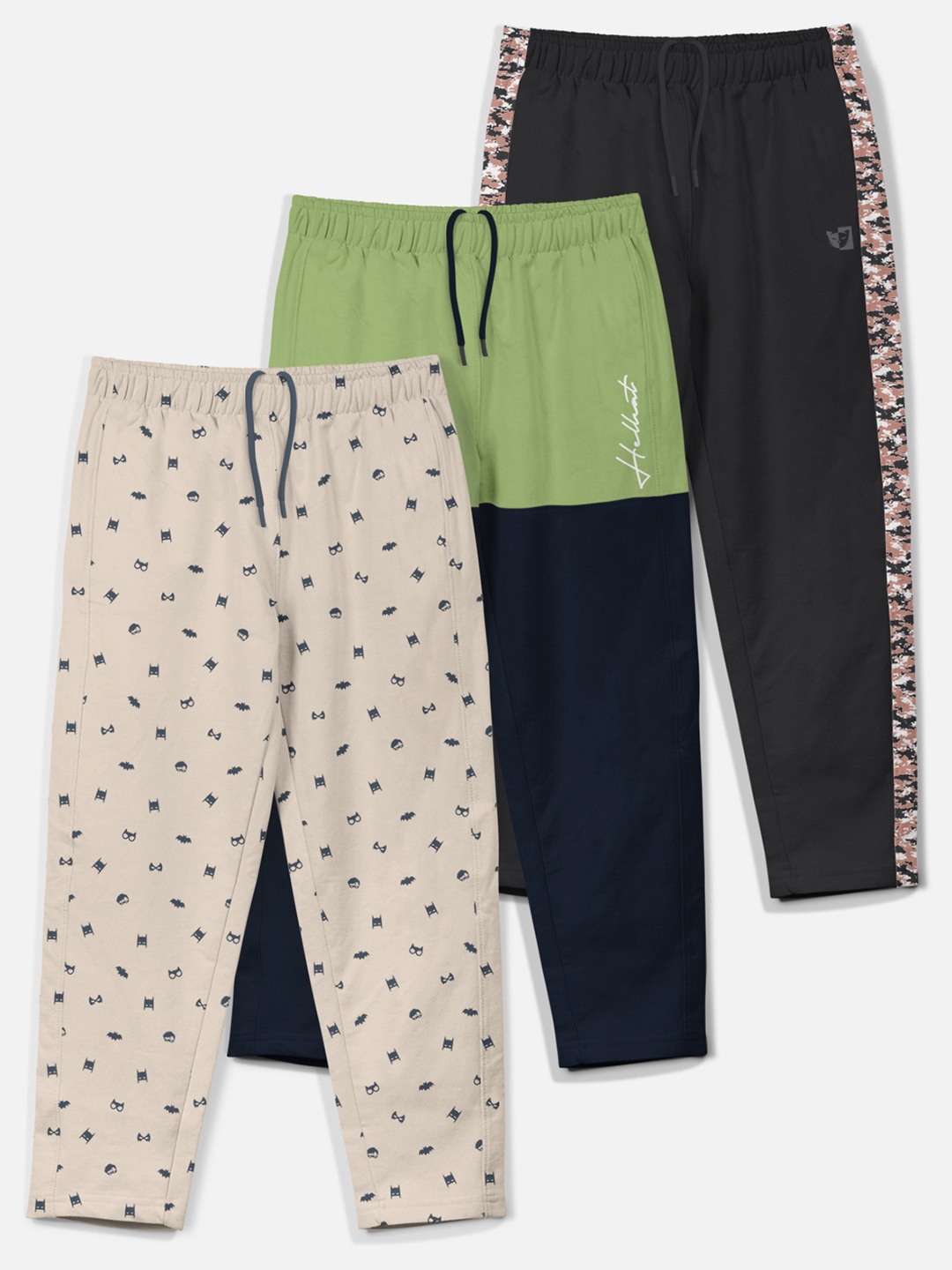 

HELLCAT Boys Pack Of 3 Printed Cotton Track Pants, Beige