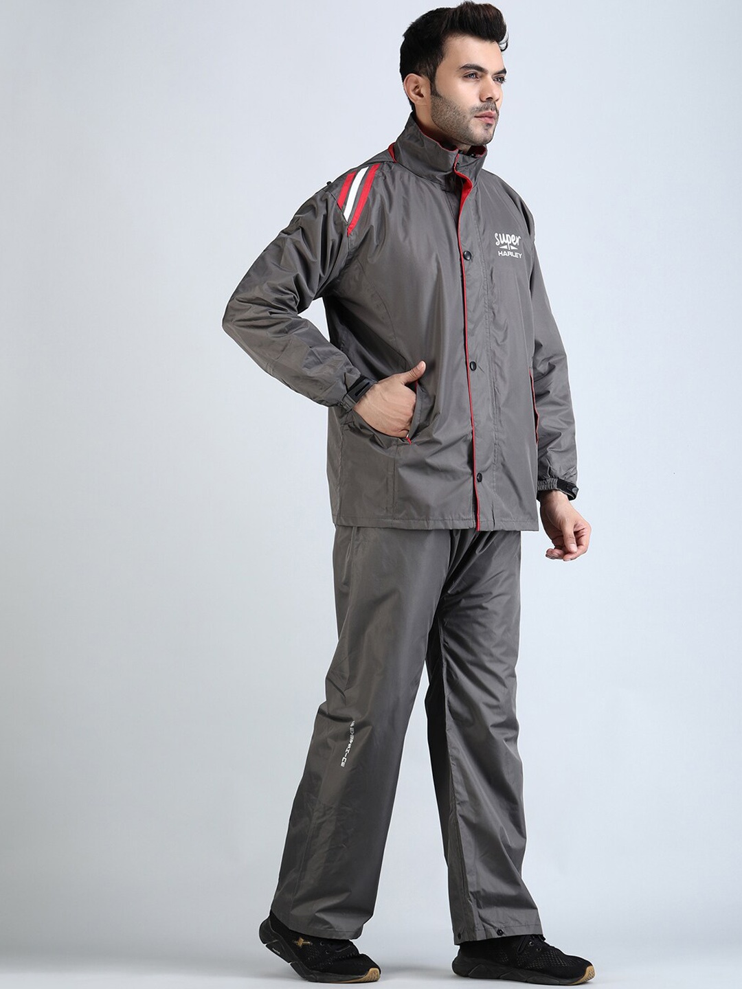 

Super Typography Printed Hooded Rain Suit, Grey