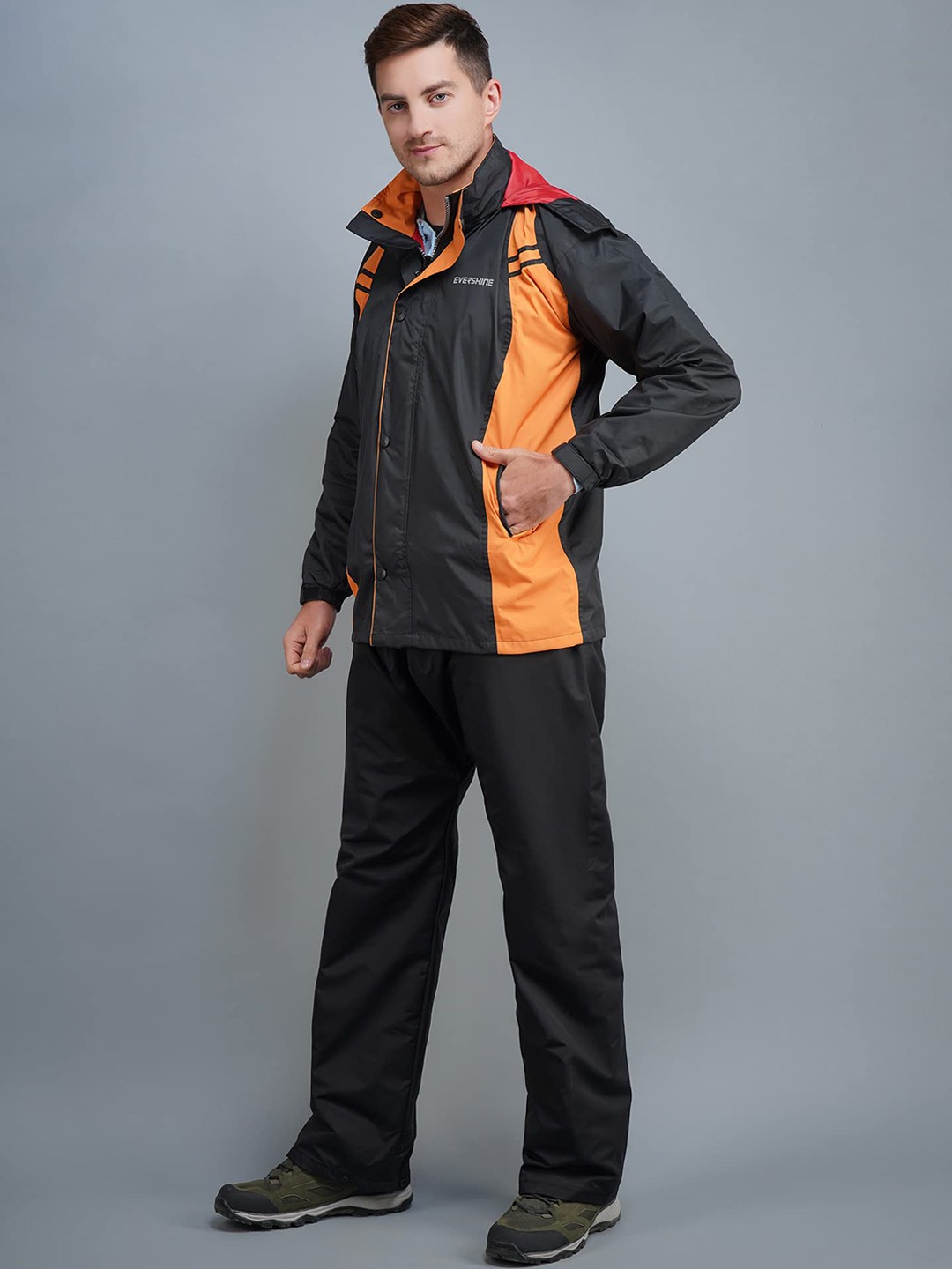 

Super Colorblocked Hooded Rain Suit, Black