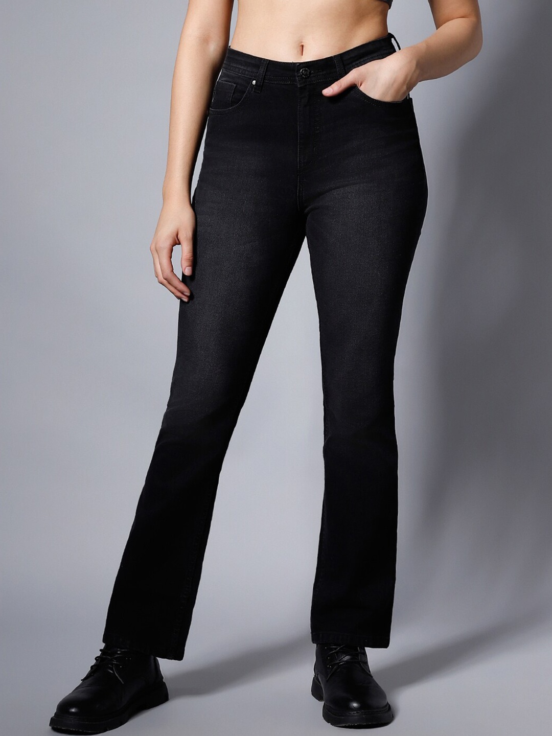 

High Star Bootcut High-Rise Stretchable Jeans, Black