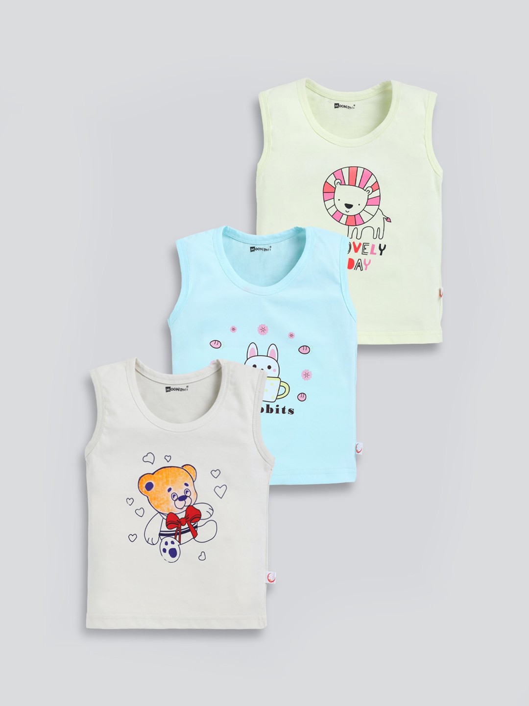 

MooNKids Infants Pack Of 3 Printed Cotton Basic Innerwear Vests, Beige