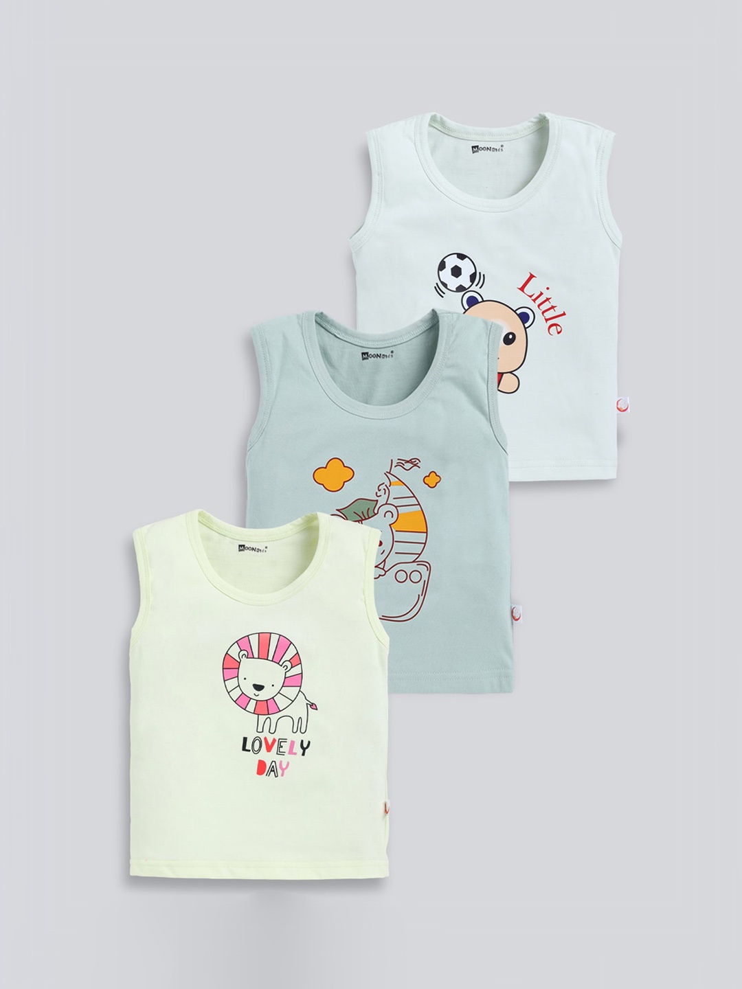 

MooNKids Infants Pack Of 3 Printed Cotton Innerwear Vests, Turquoise blue