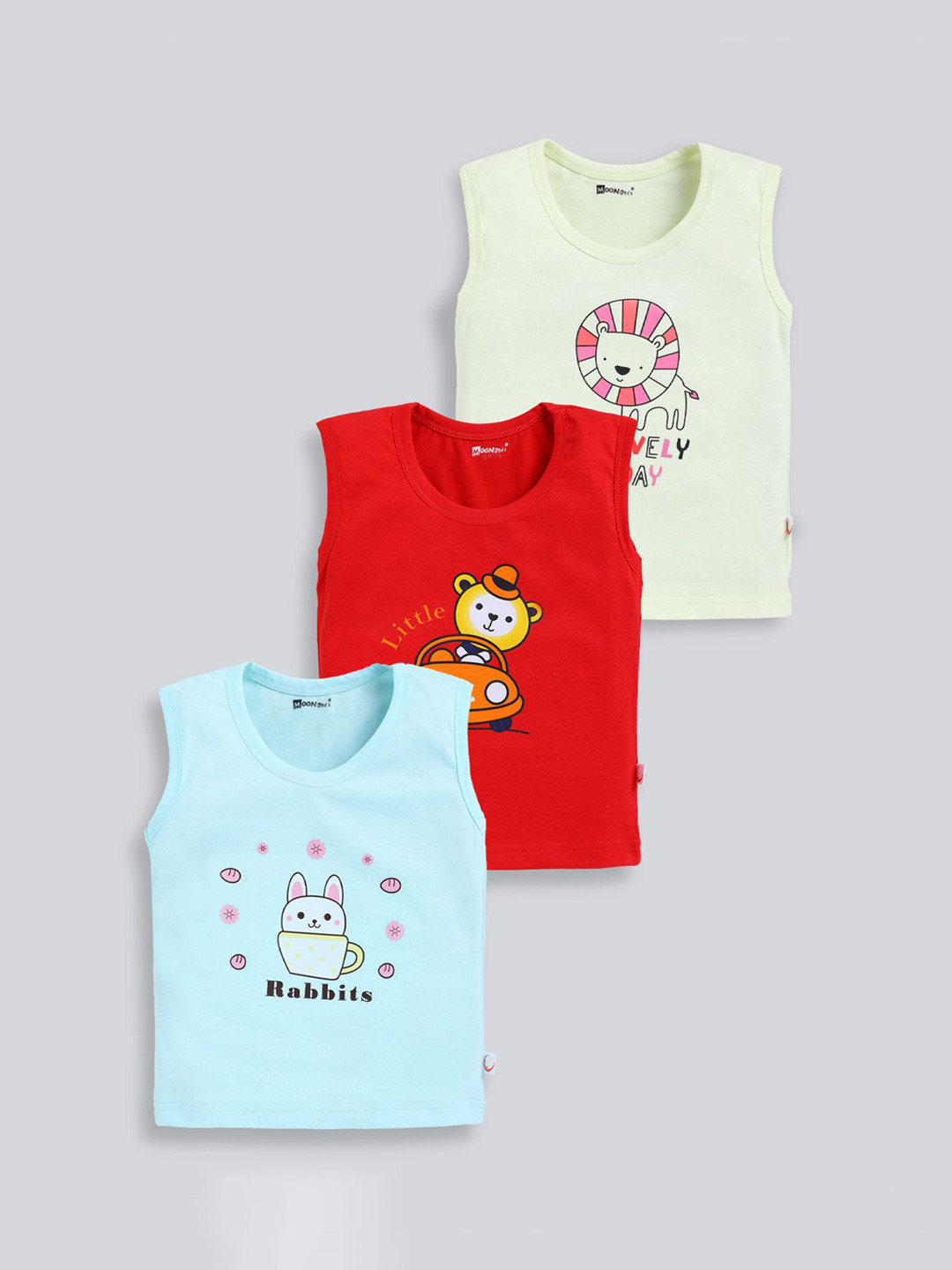 

MooNKids Infants Pack Of 3 Printed Cotton Innerwear Vests, Red