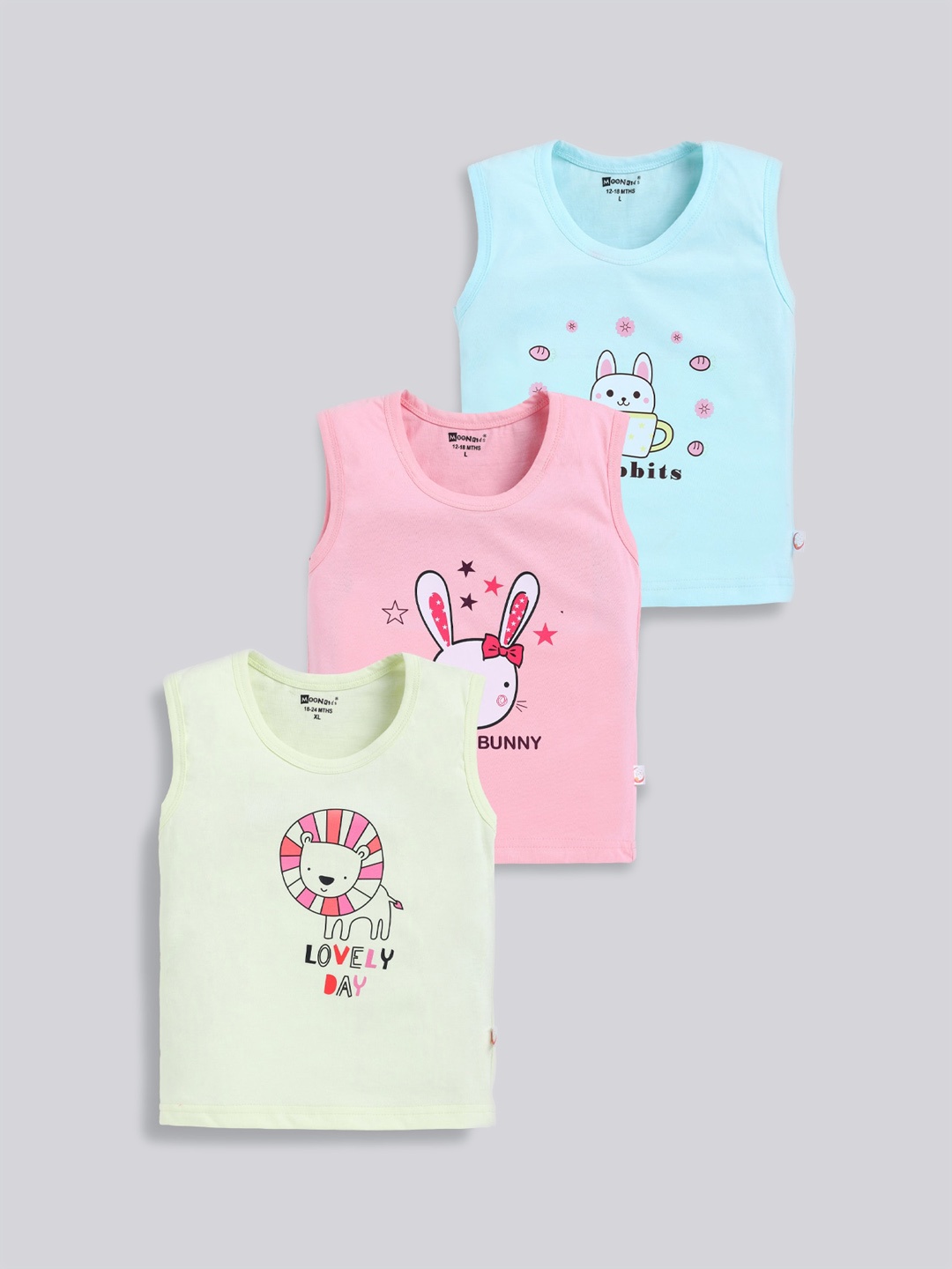 

MooNKids Infants Pack Of 3 Printed Cotton Innerwear Vests, Pink