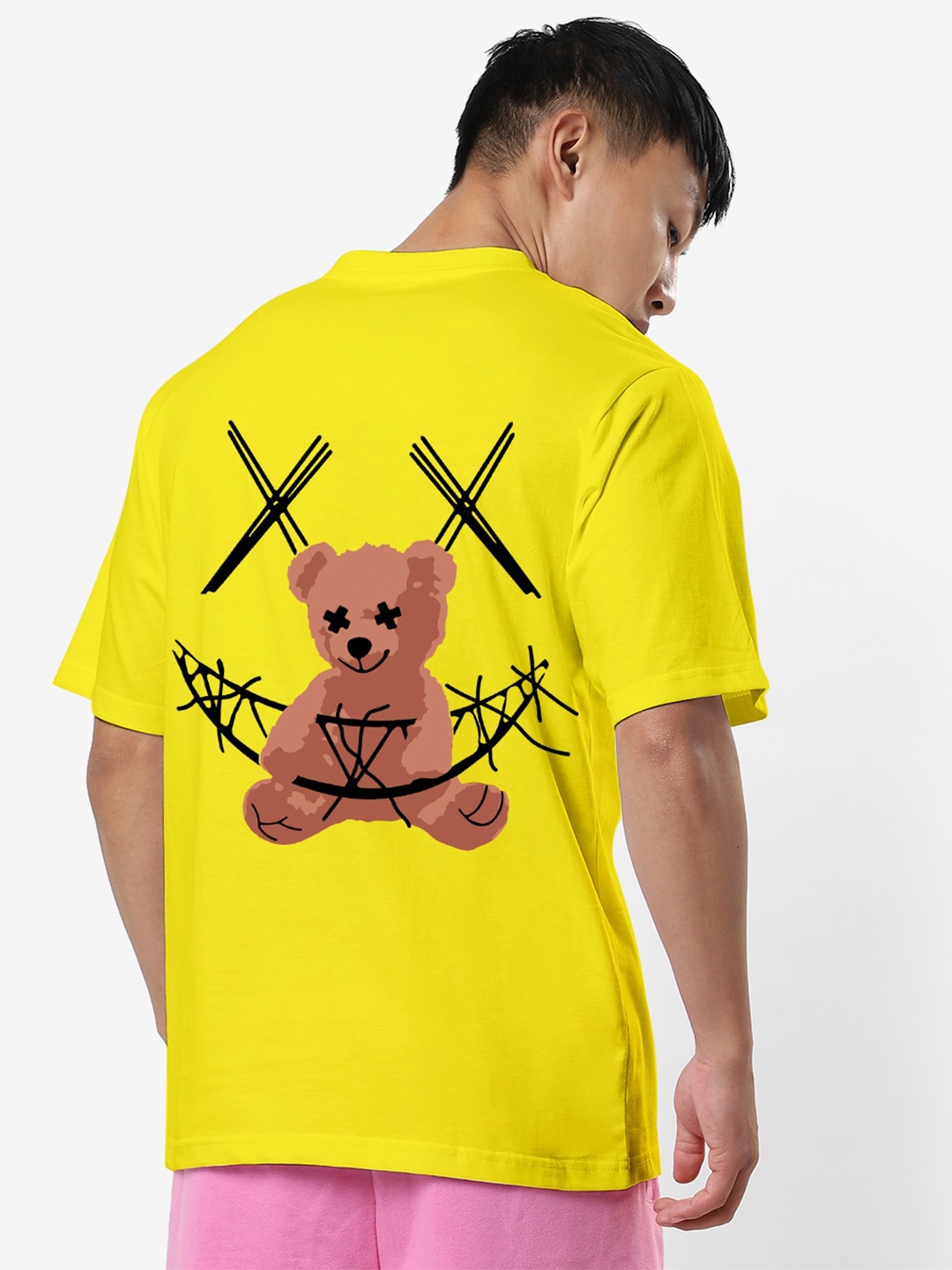 

STATUS MANTRA Graphic Printed Pure Cotton Oversized T-shirt, Yellow
