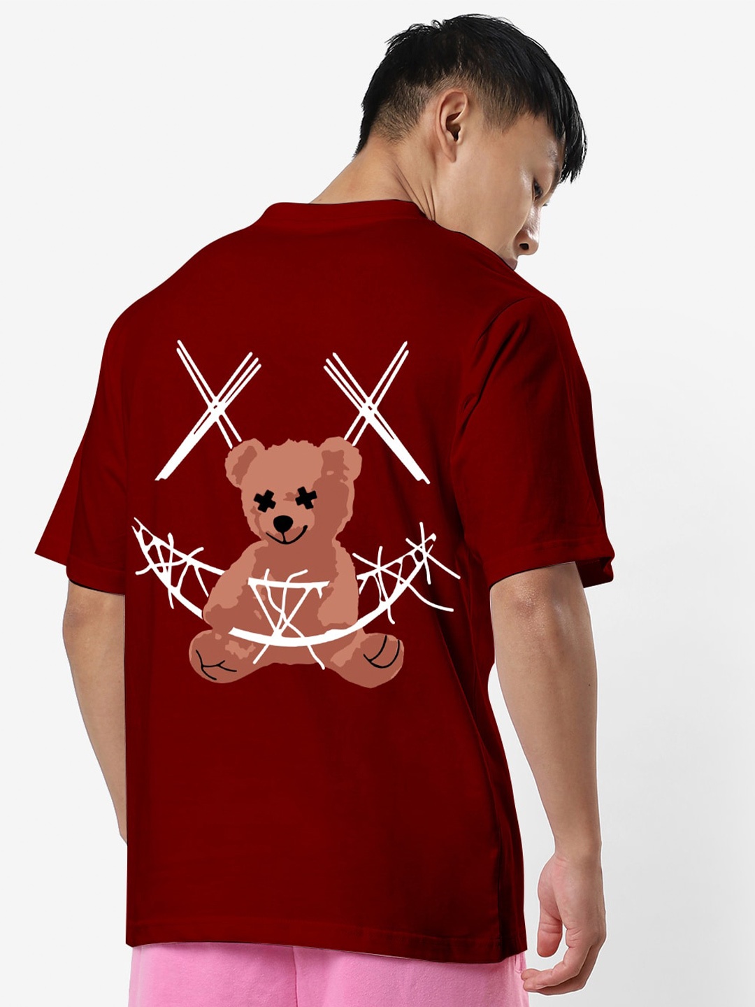 STATUS MANTRA Graphic Printed Oversized Pure Cotton Casual T-shirt, Maroon