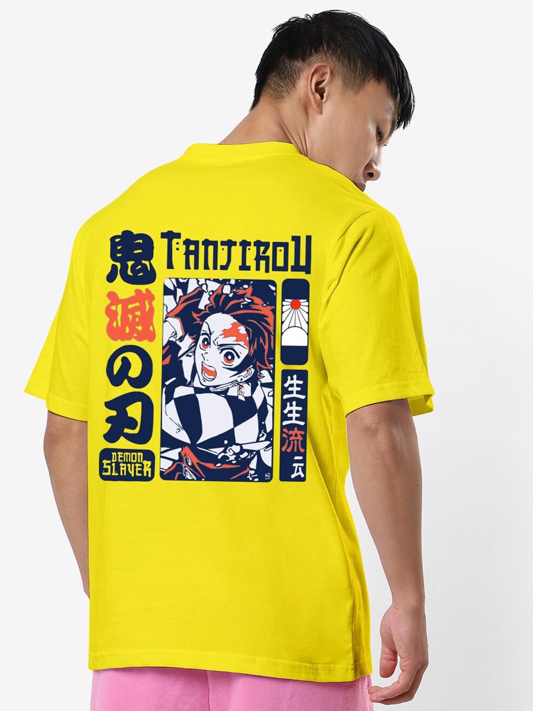 

STATUS MANTRA Graphic Printed Oversized Pure Cotton Casual T-shirt, Yellow