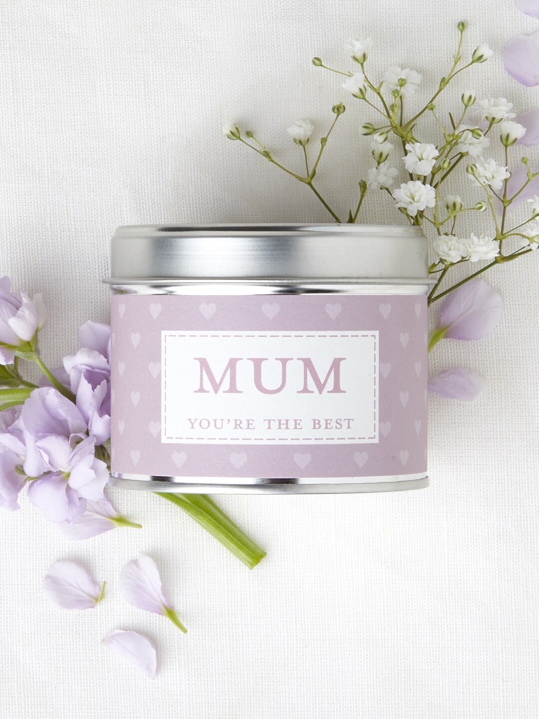 

Aromatic Fables Violet & White MUM Wishes Printed Scented Tin Jar Candle