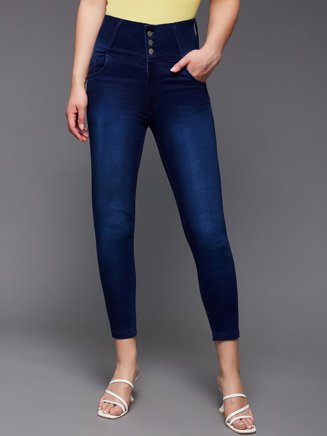 

Miss Chase Women Navy Blue High-Rise Light Fade Clean Look Skinny Fit Stretchable Jeans