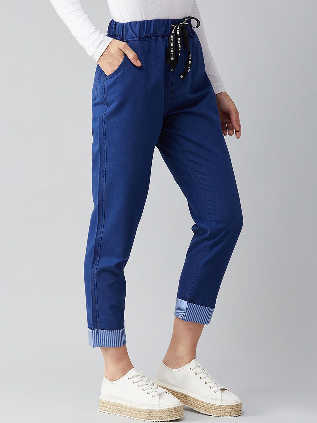 

Miss Chase Women Navy Blue Jean Clean Look Stretchable Jogger
