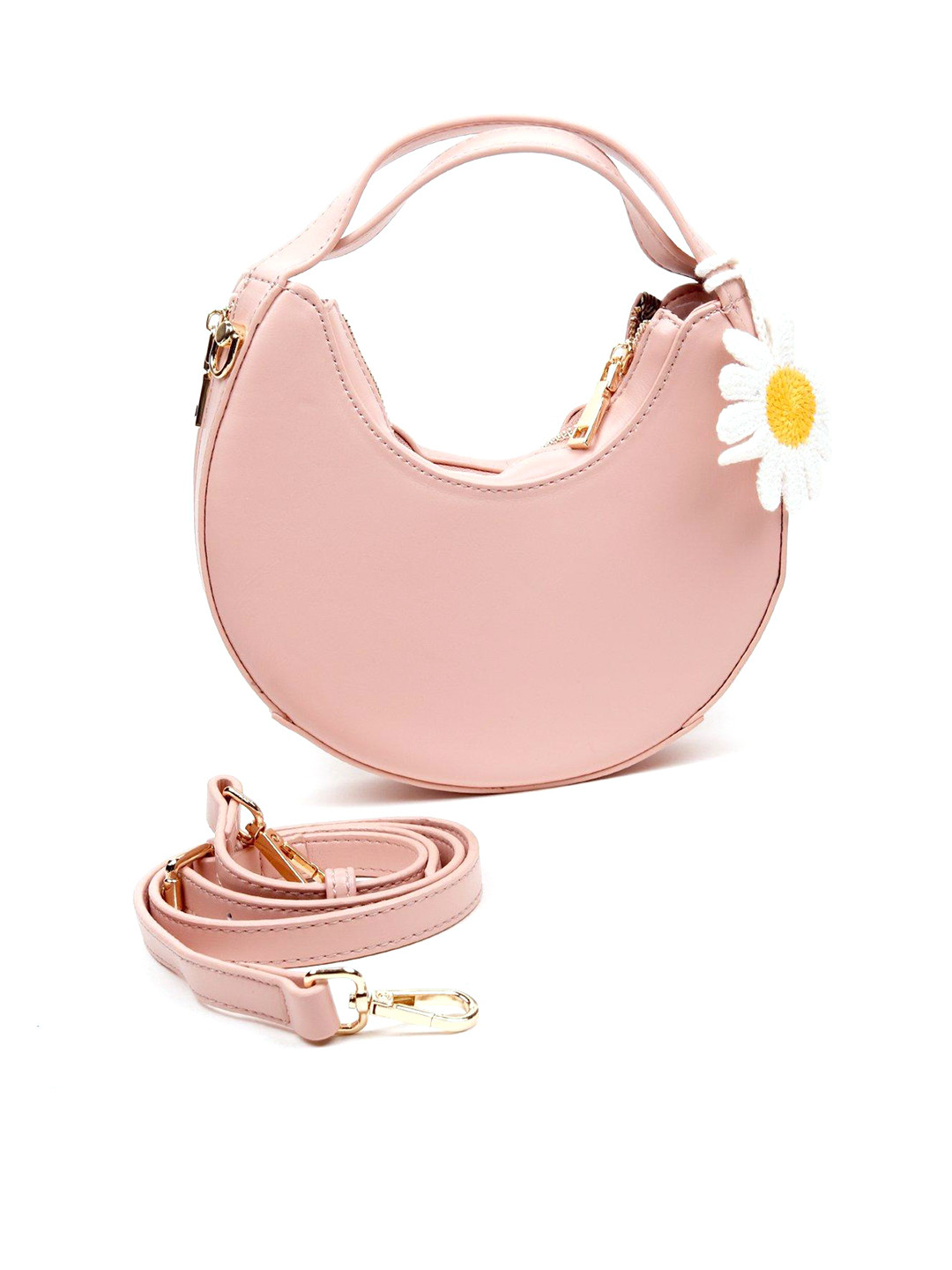 

ODETTE Leather Half Moon Handheld Bag with Tasselled, Pink