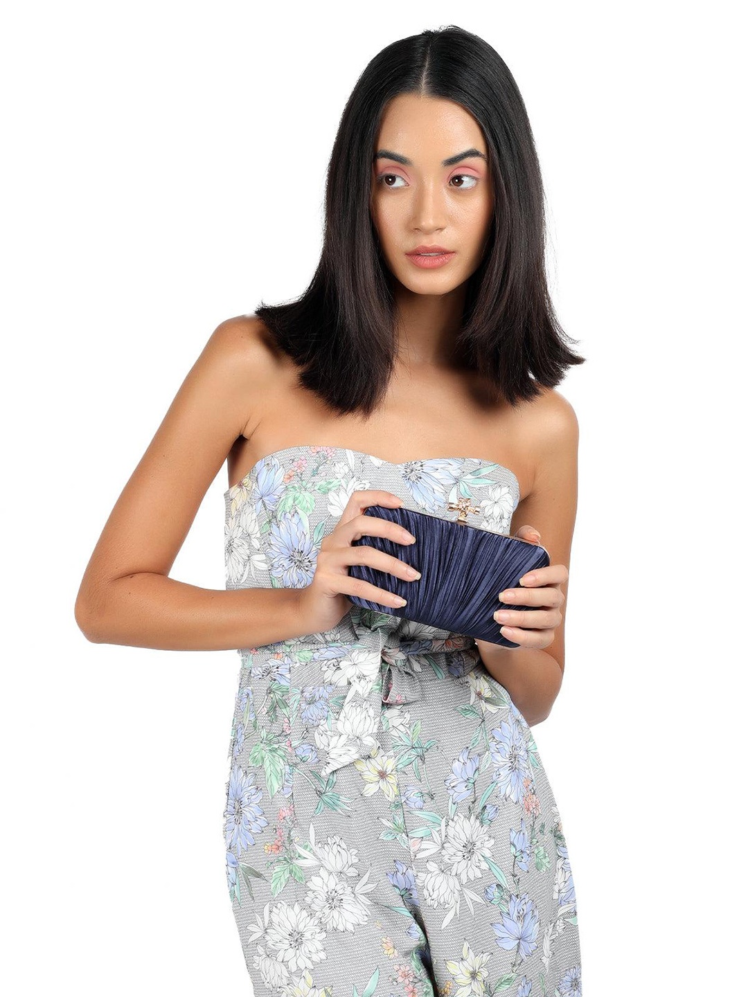 

ODETTE Textured Structured Sling Bag With Quilted, Navy blue