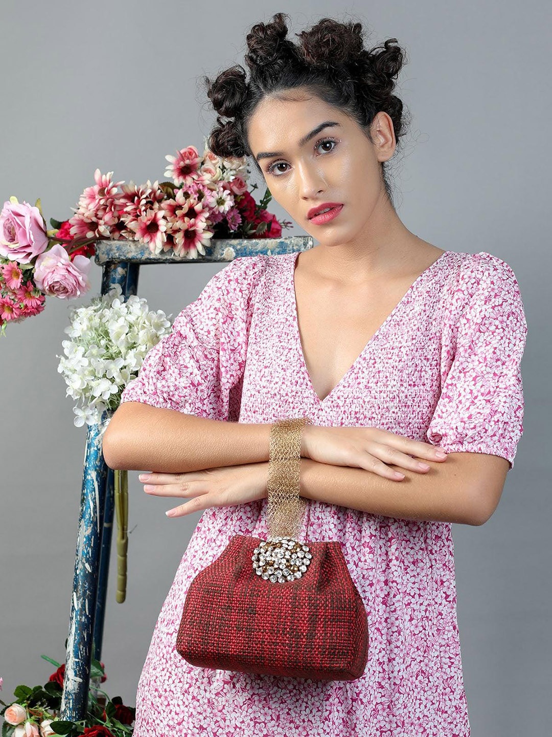 

ODETTE Animal Textured Half Moon Tote Bag With Tasselled, Maroon