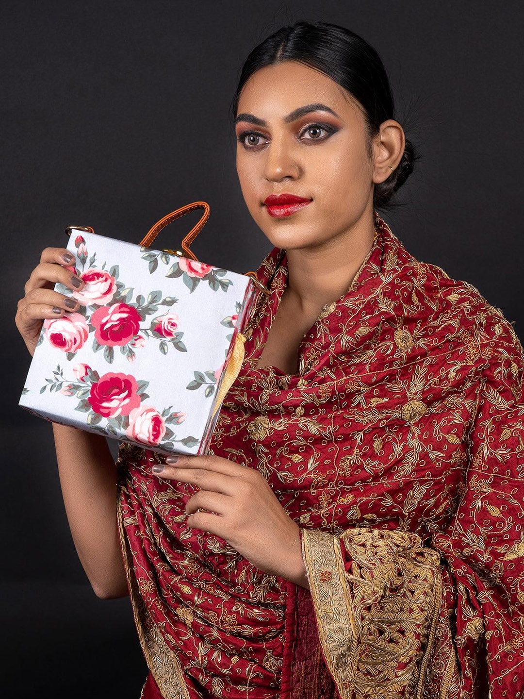 

ODETTE Floral Printed Leather Structured Handheld Bag, Blue