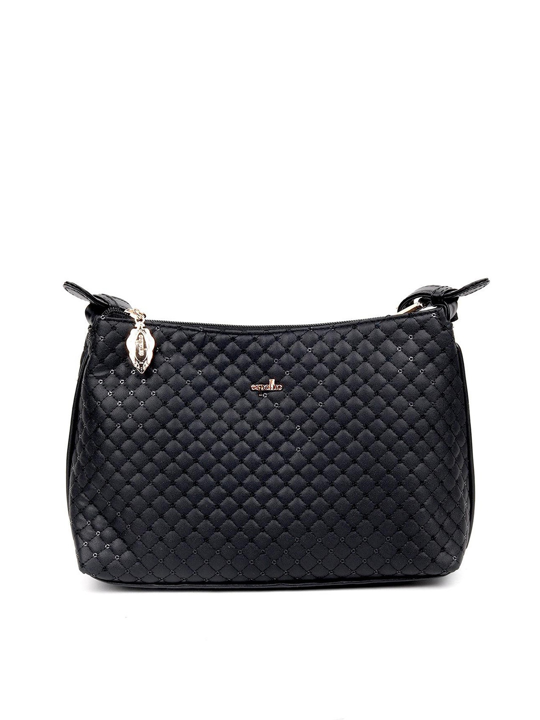 ODETTE Textured Structured Hobo Bag, Black