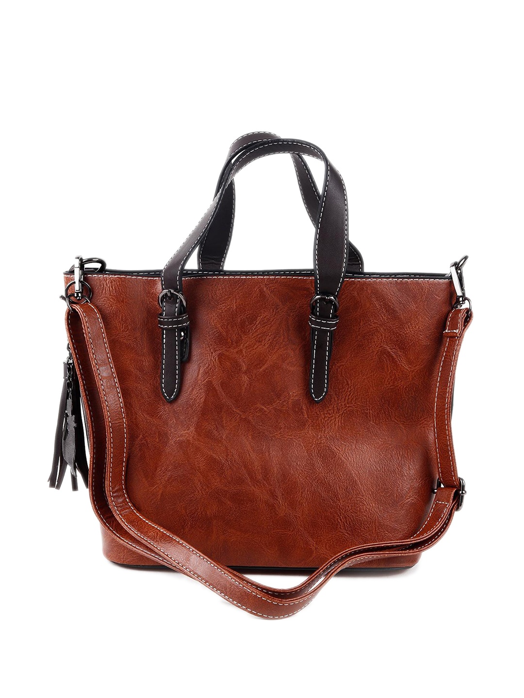 

ODETTE Textured Leather Oversized Structured Handheld Bag With Quilted, Brown