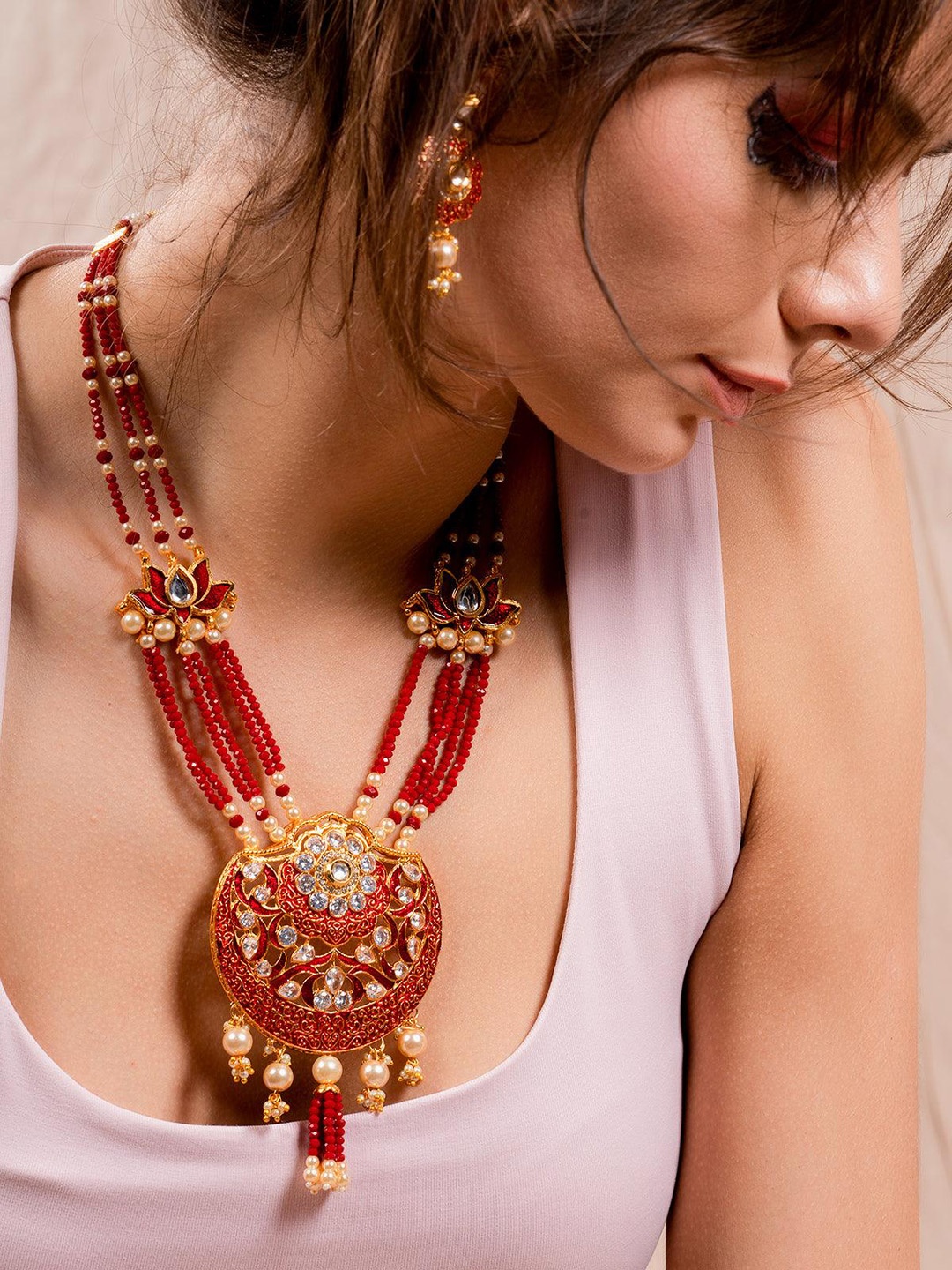 

ODETTE Gold-Plated Stone-Studded Jewellery Set