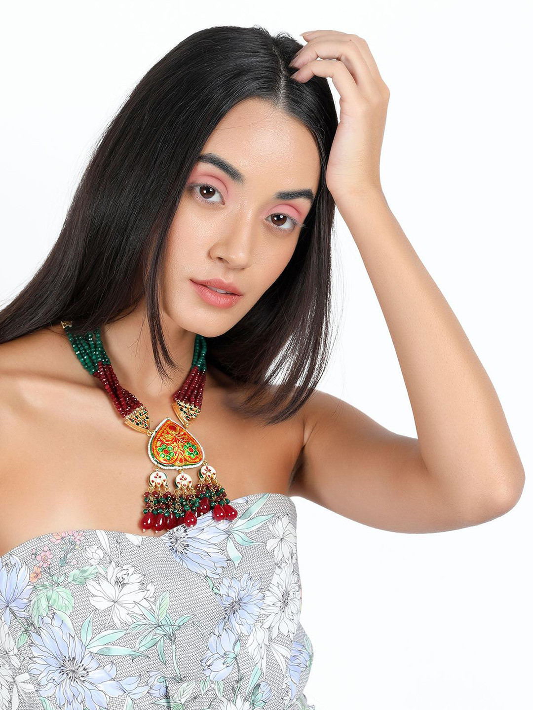 

ODETTE Gold-Plated Statement Necklace & Earrings, Maroon