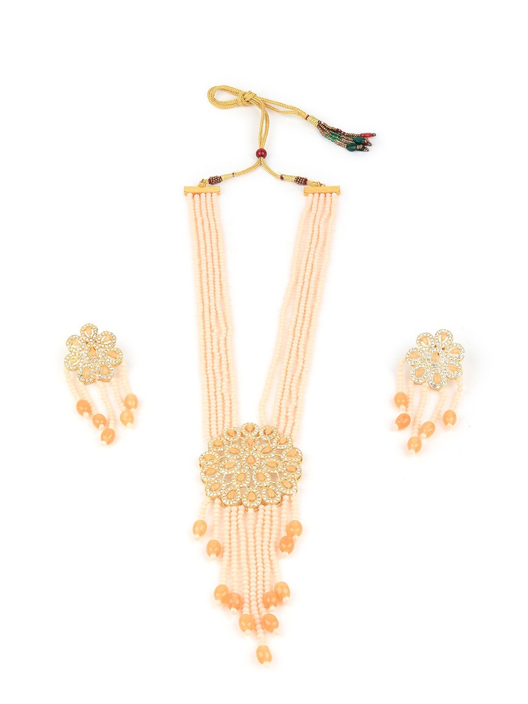 

ODETTE Gold-Plated Artificial Stones & Beads Studded Jewelry Set, Peach