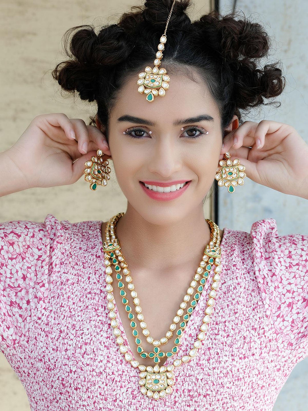 ODETTE Gold-Plated Kundan Studded Jewelry Set, Green