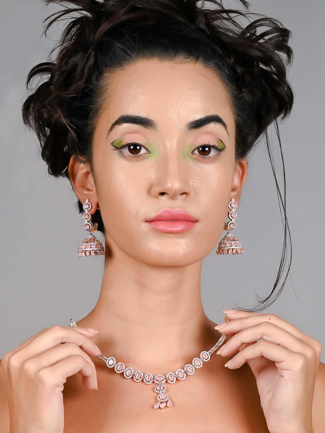 

ODETTE Rose Gold-Plated Choker Jewellery Set, Pink