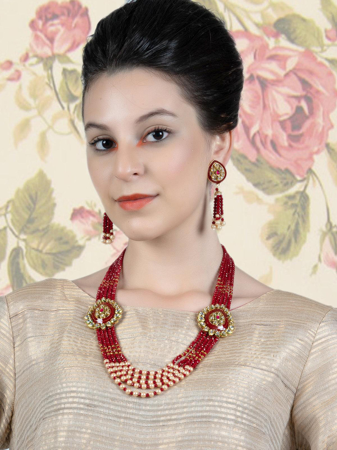 

ODETTE Gold-Plated Kundan Jewellery Set, Red
