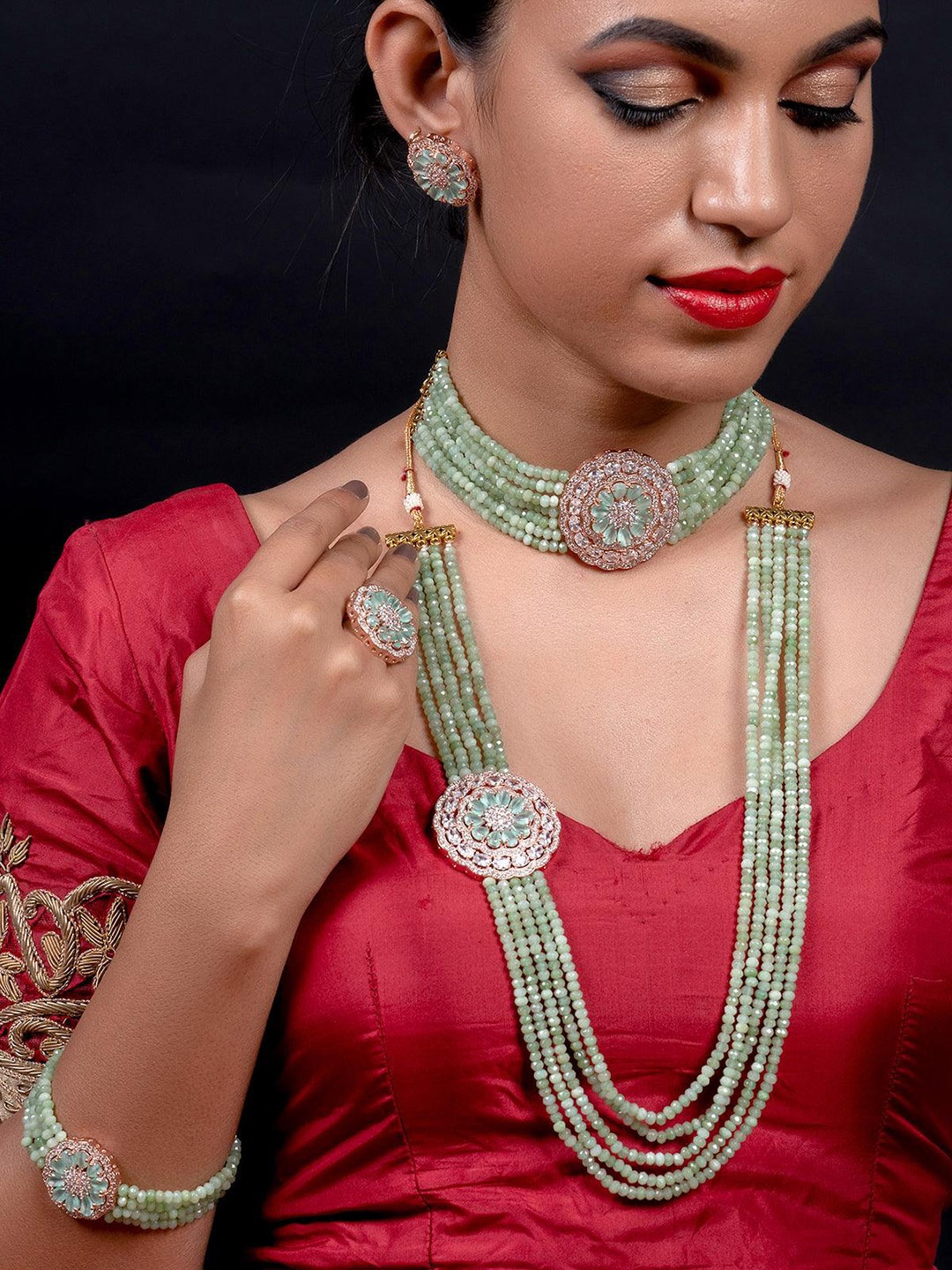 

ODETTE Gold-Plated Onyx Choker Jewellery Set, Sea green