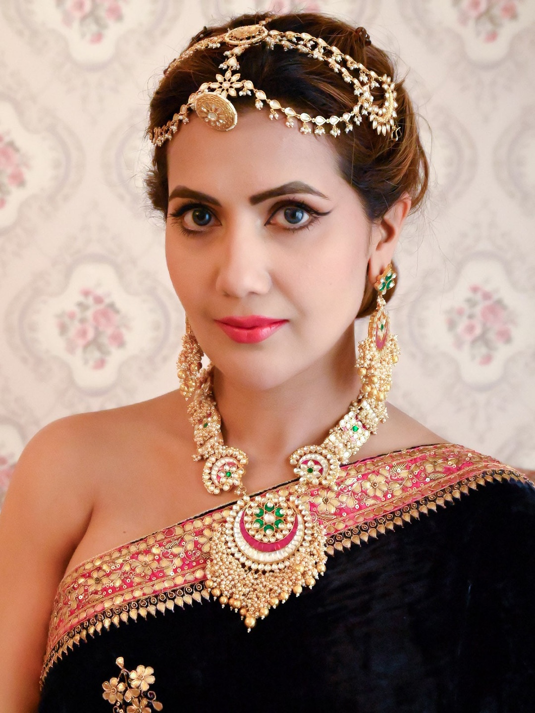 ODETTE Gold-Plated Cluster Artificial Stones & Beads Studded Jewellery Set