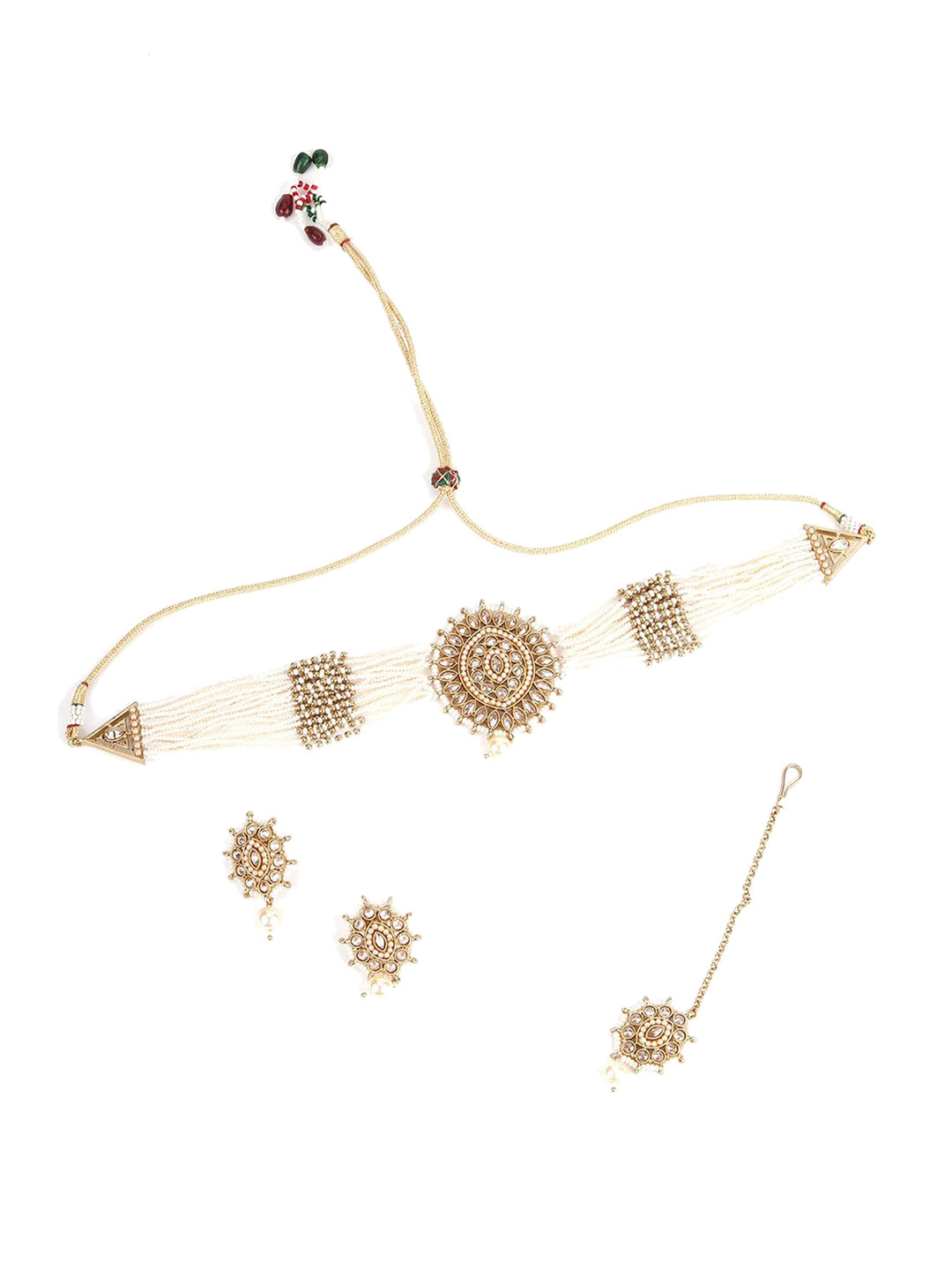 

ODETTE Gold-Plated Artificial Stones & Beads Studded Jewellery Set, White