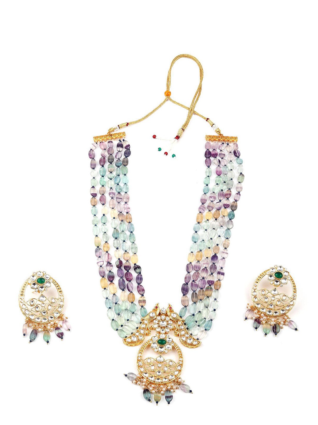 

ODETTE Gold-Plated Stone-Studded & Beaded Jewellery Set