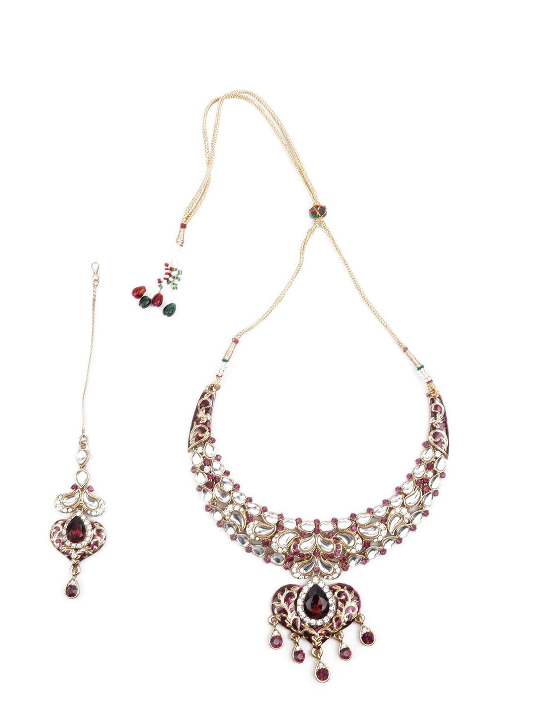 

ODETTE Women Gold-Plated Kundan Studded Necklace With Earrings & Maang Tika