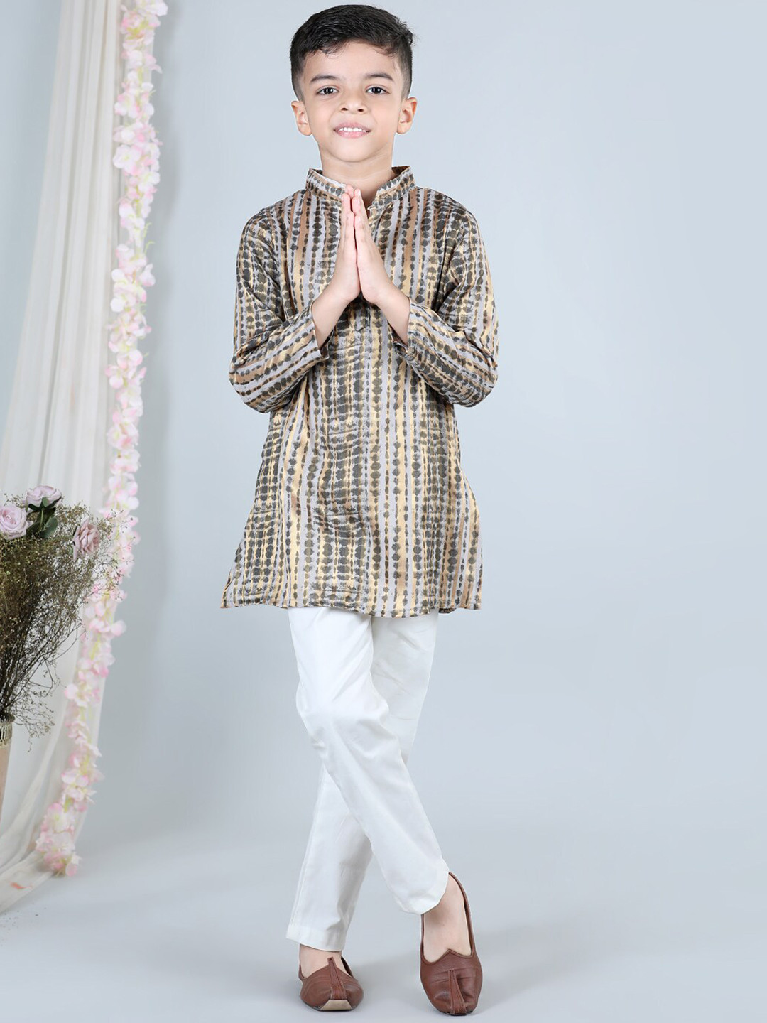 

Cutiekins Boys Peach Dyed Regular Mandrain Collar Kurta With Pyjamas, Grey