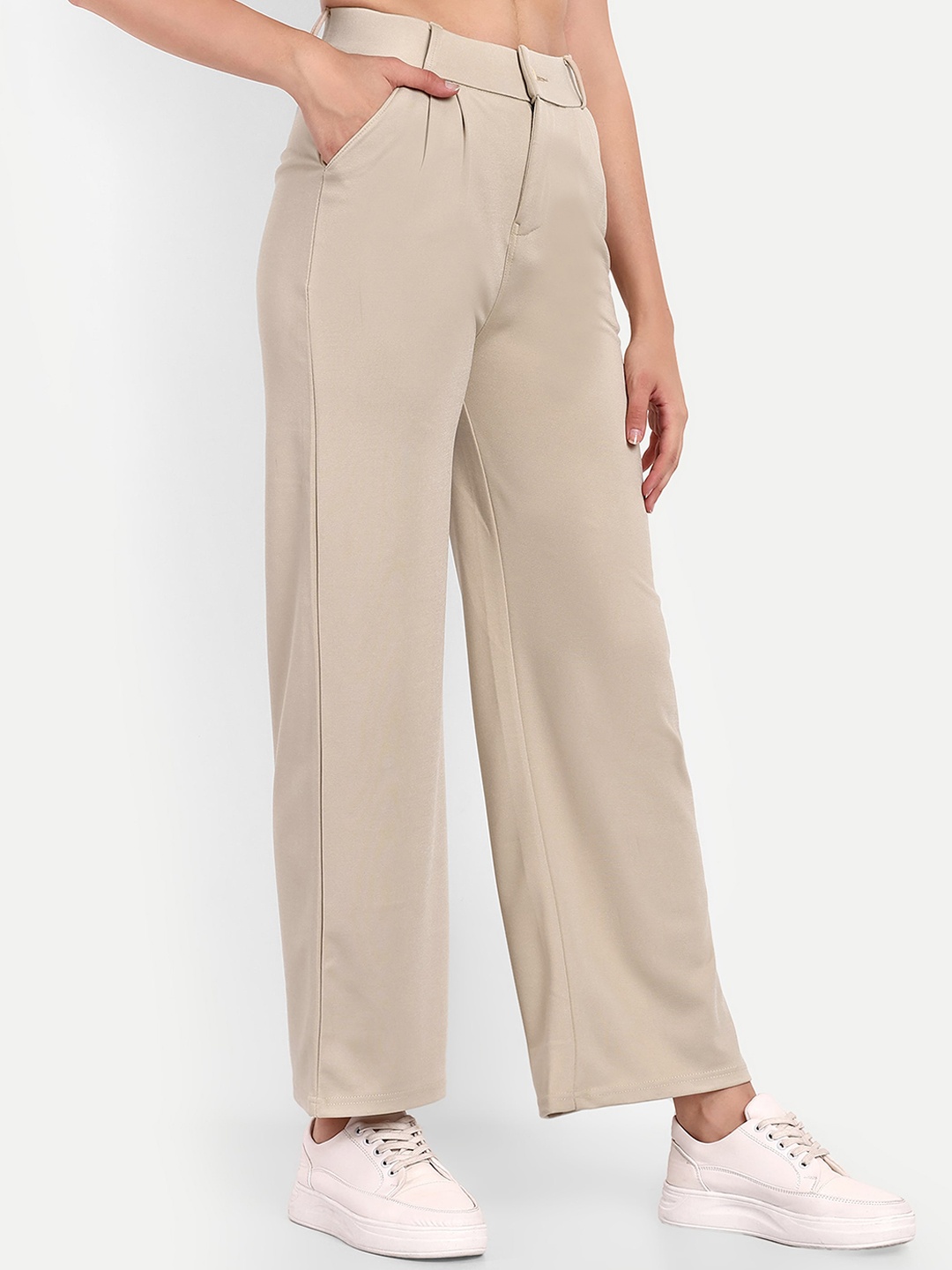 

BROADSTAR Women Pleated Korean Pants, Beige
